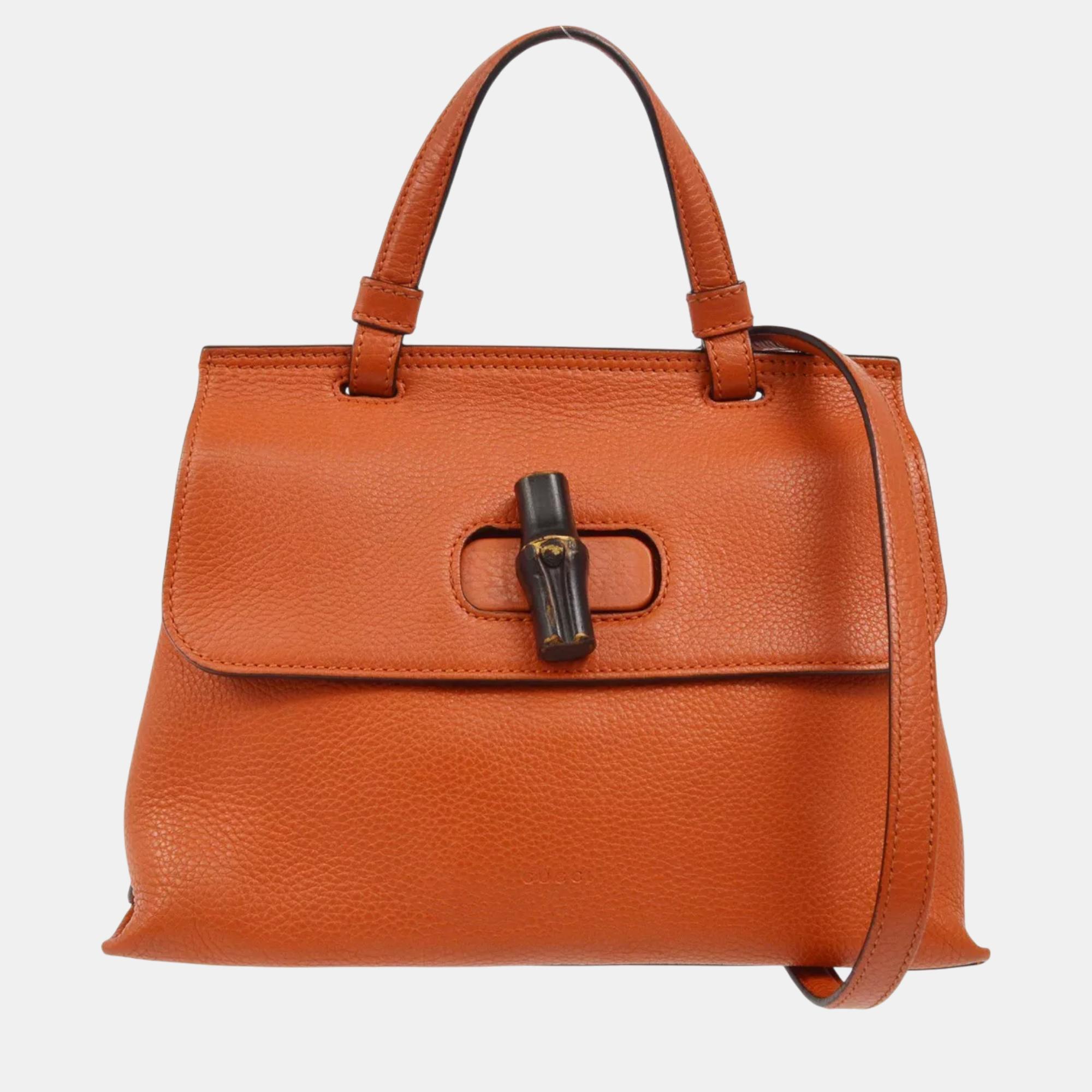 

Gucci Leather Bamboo Daily Top Handle Bag, Orange