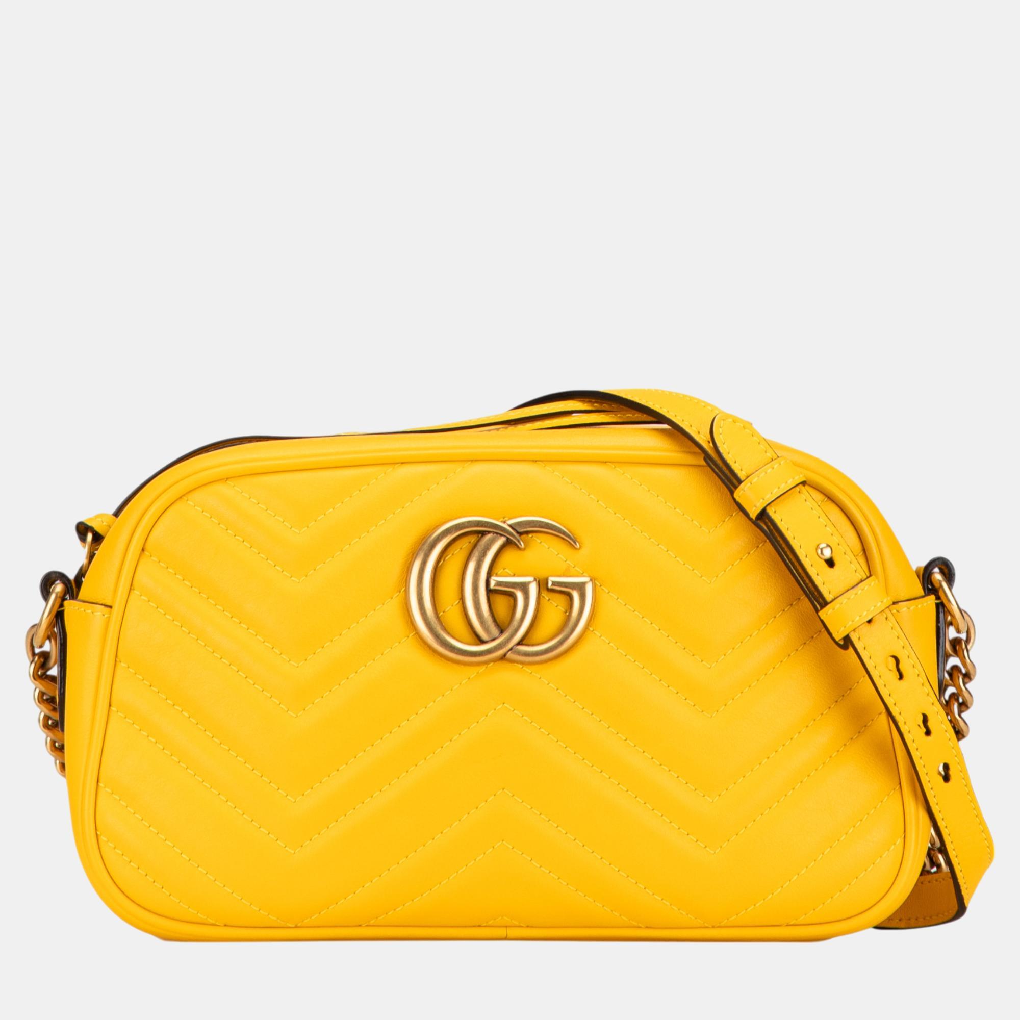 

Gucci Yellow Small GG Marmont Matelasse Crossbody