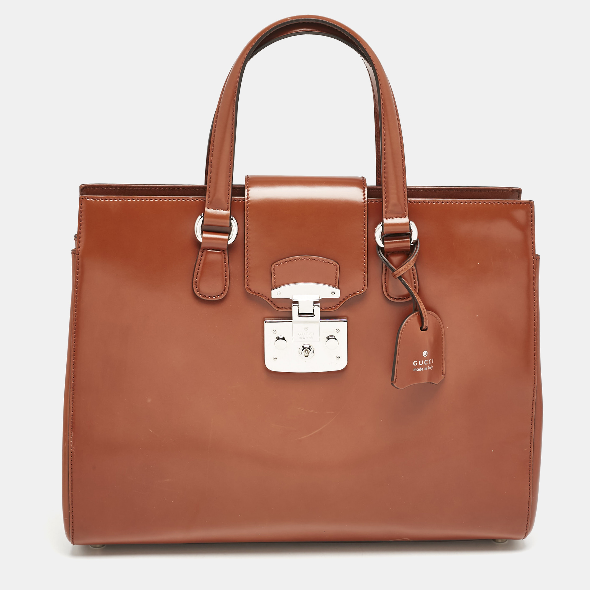 

Gucci Brown Glazed Leather  Lady Lock Top Handle Bag