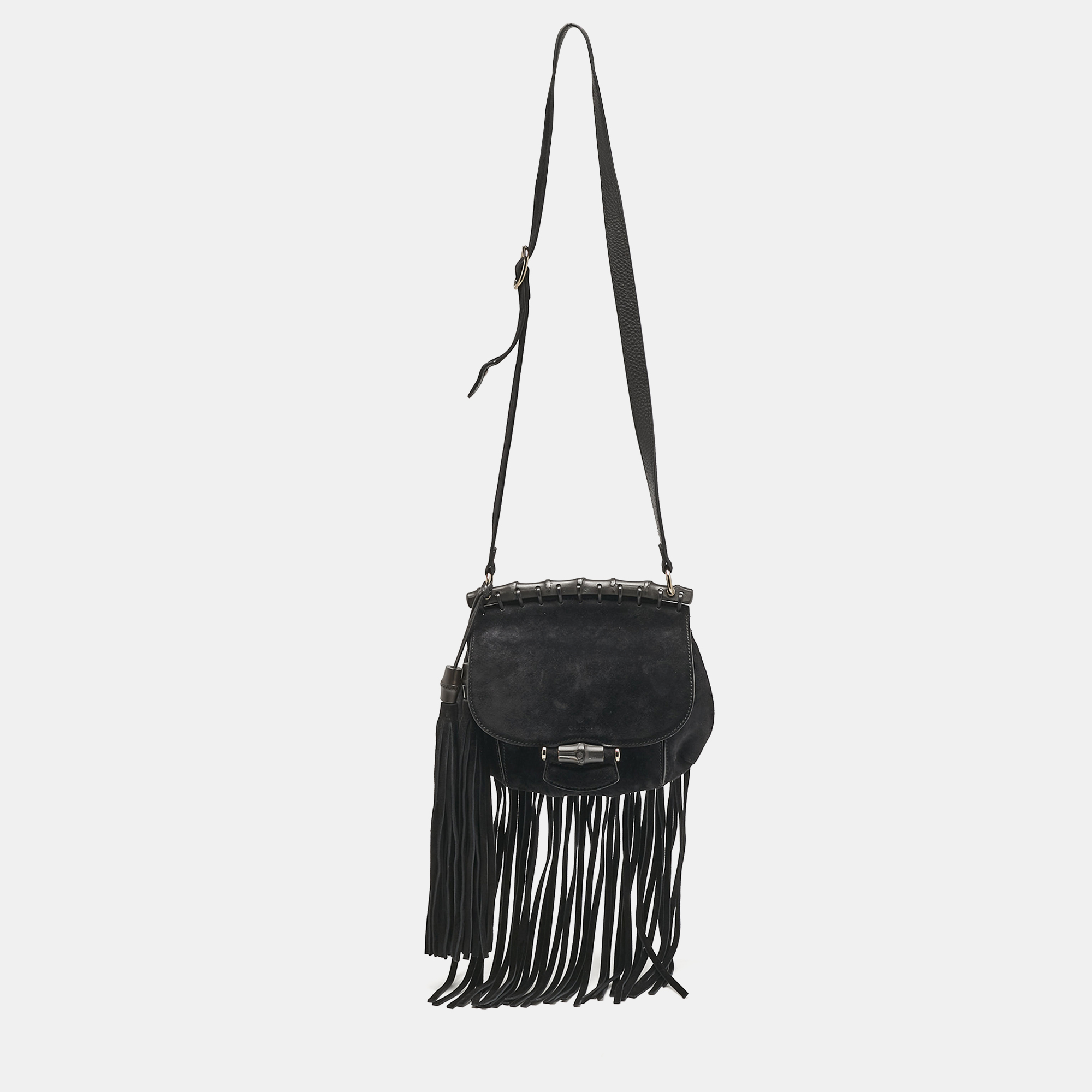 

Gucci Black Suede Nouveau Fringe Crossbody Bag