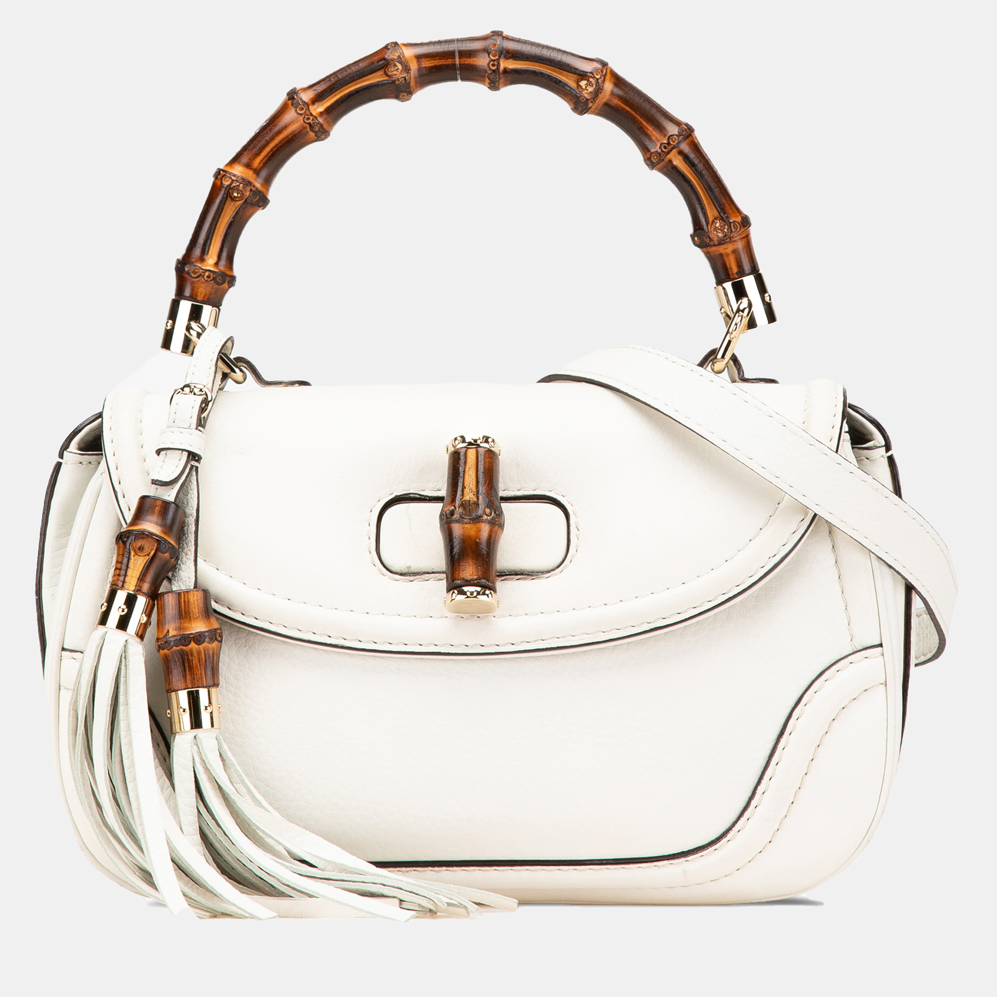 

Gucci White Medium Calfskin New Bamboo Top Handle Bag