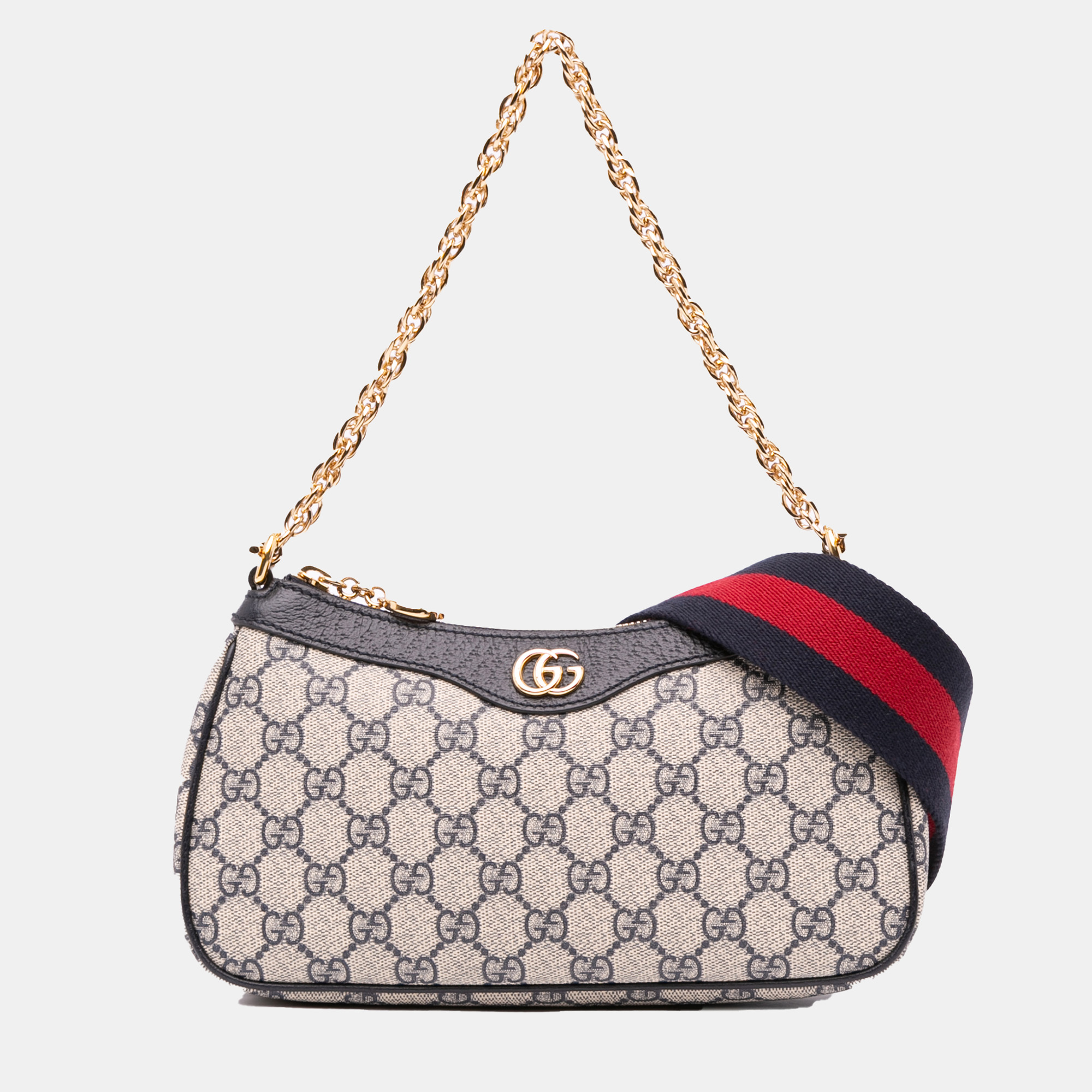 

Gucci Beige/Navy Blue Small GG Supreme Ophidia Web Satchel