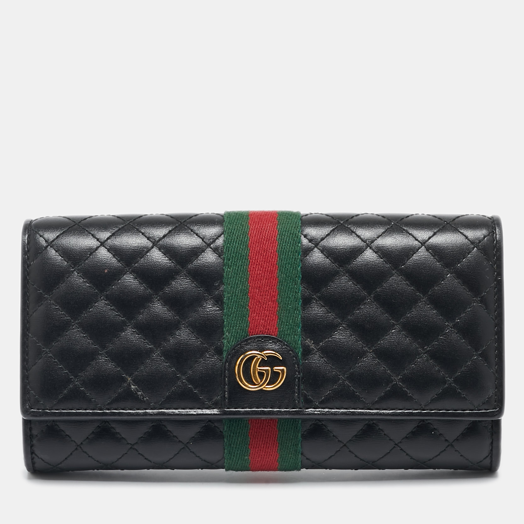 

Gucci Black Quilted Leather Web GG Marmont Continental Wallet