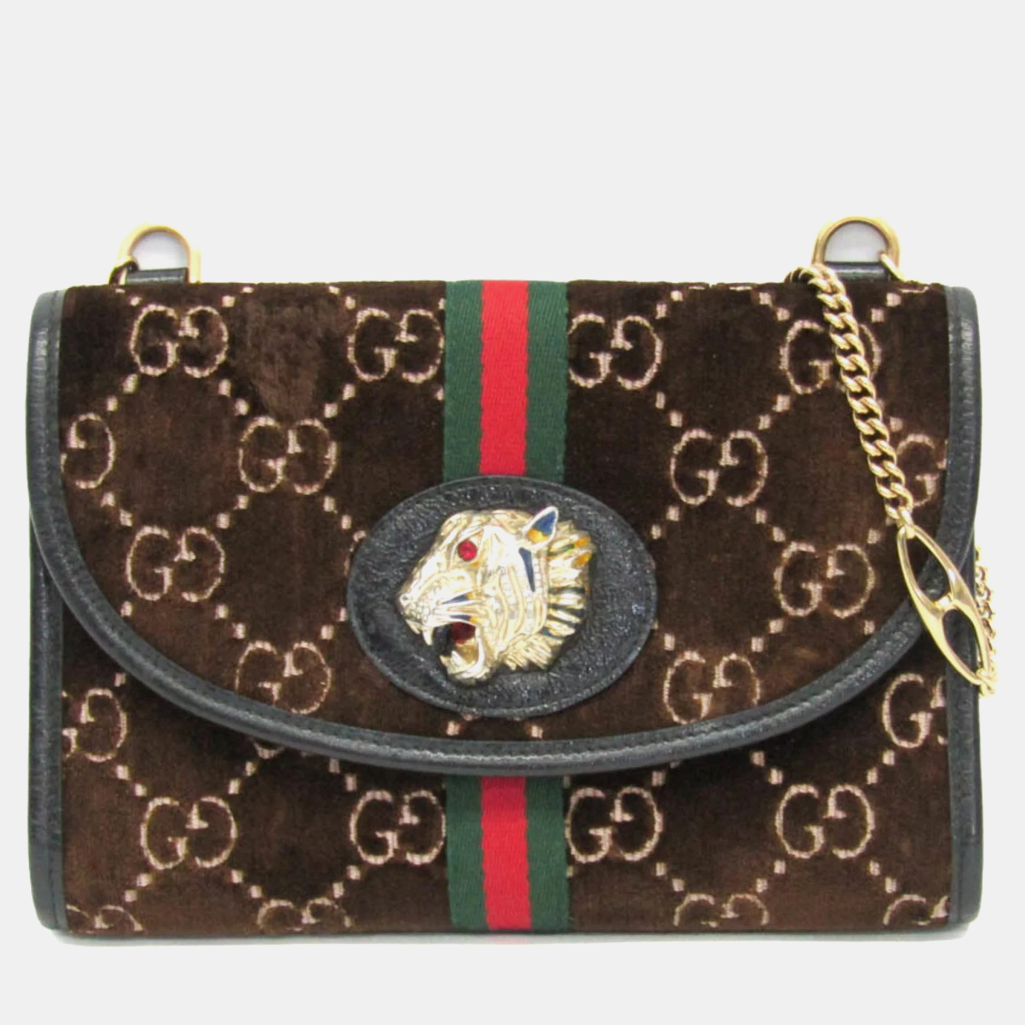 

Gucci Rajah Suede Leather Shoulder Bag Black Dark Brown