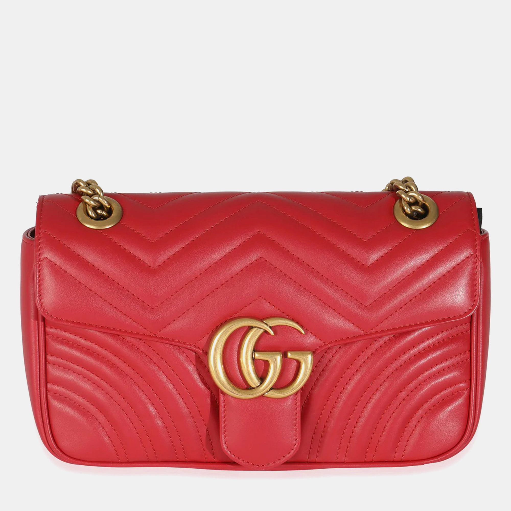 

Gucci Red Matelasse Calfskin Small GG Marmont Flap Bag