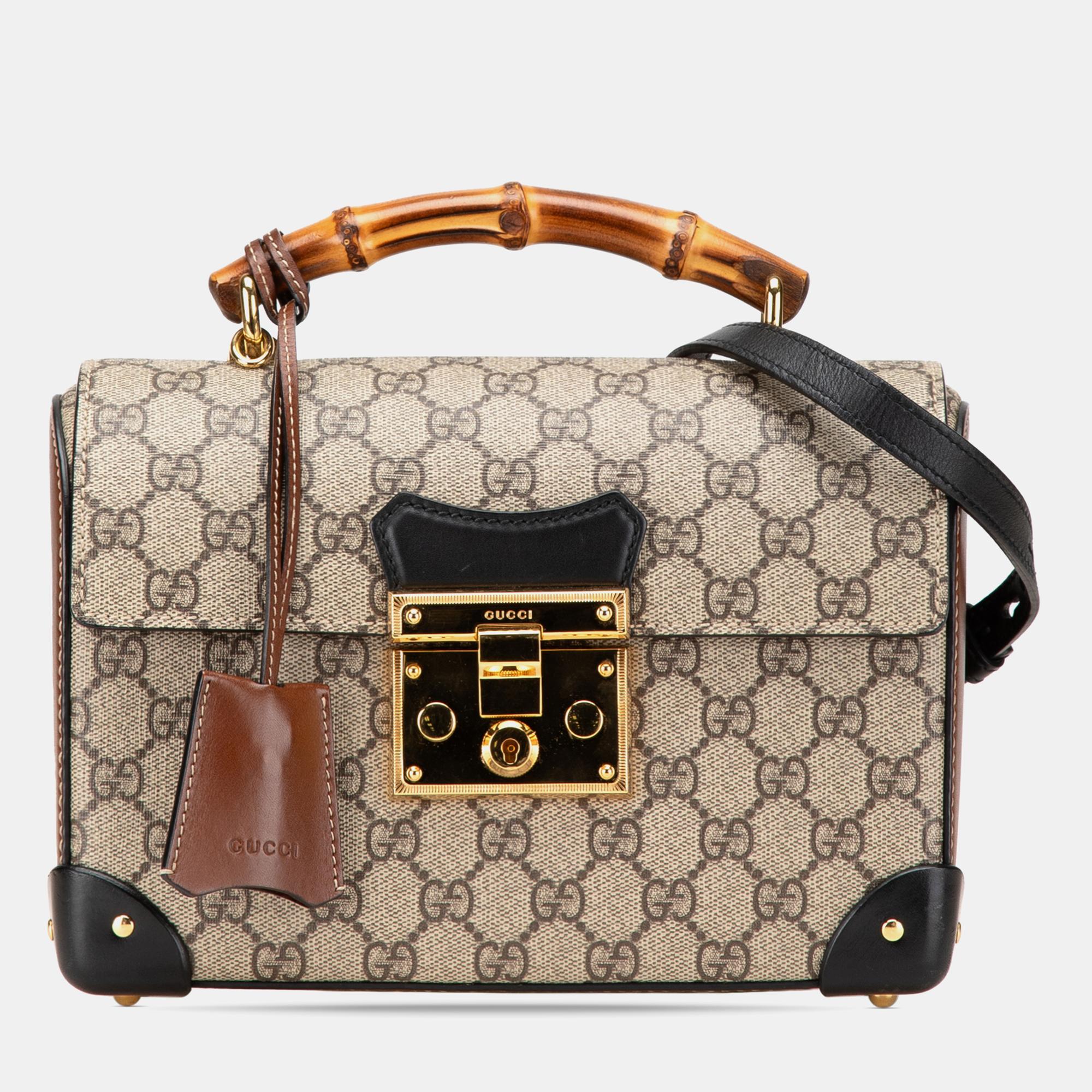 

Gucci Beige GG Supreme Bamboo Padlock Satchel