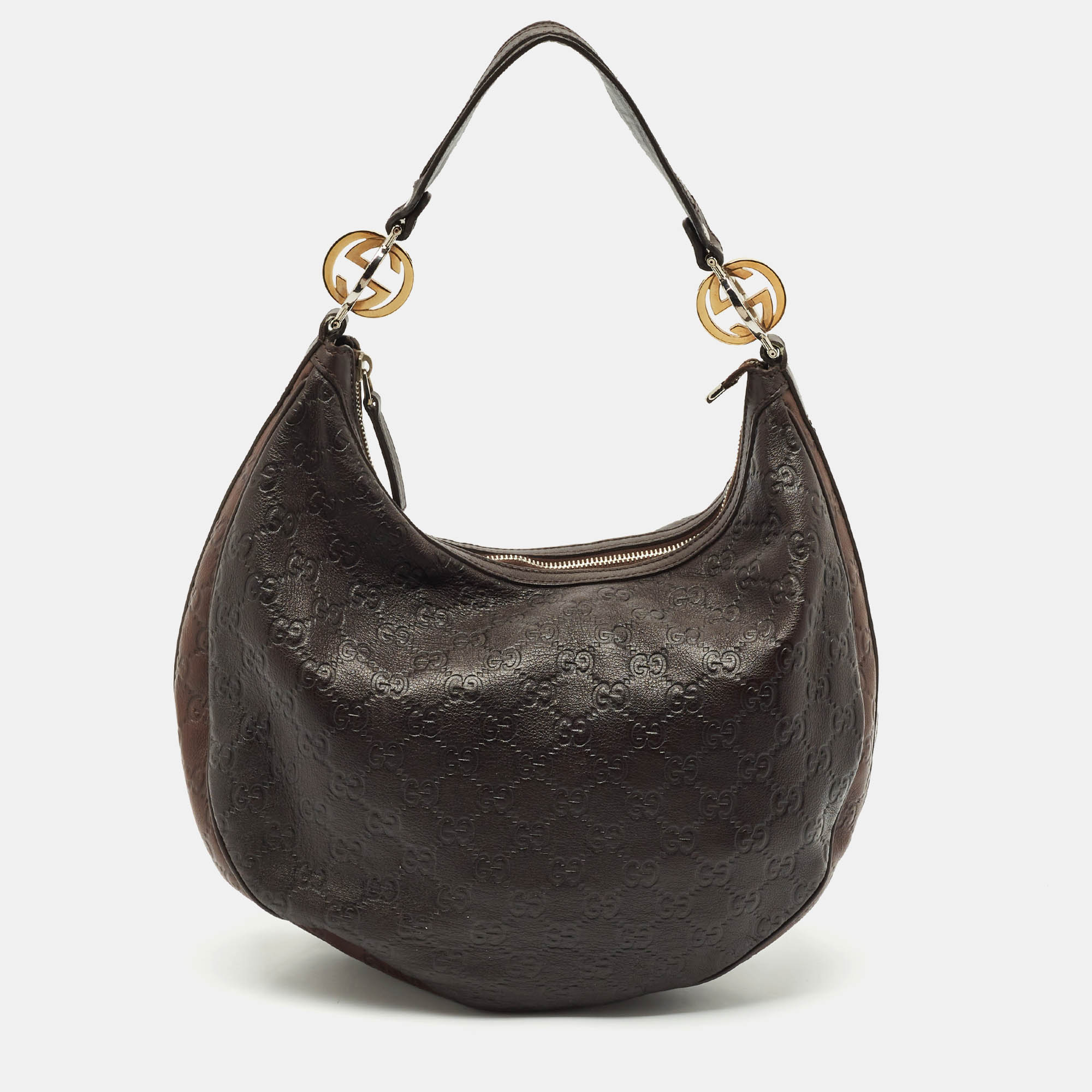 

Gucci Two Tone Brown Guccissima Leather GG Twins  Hobo