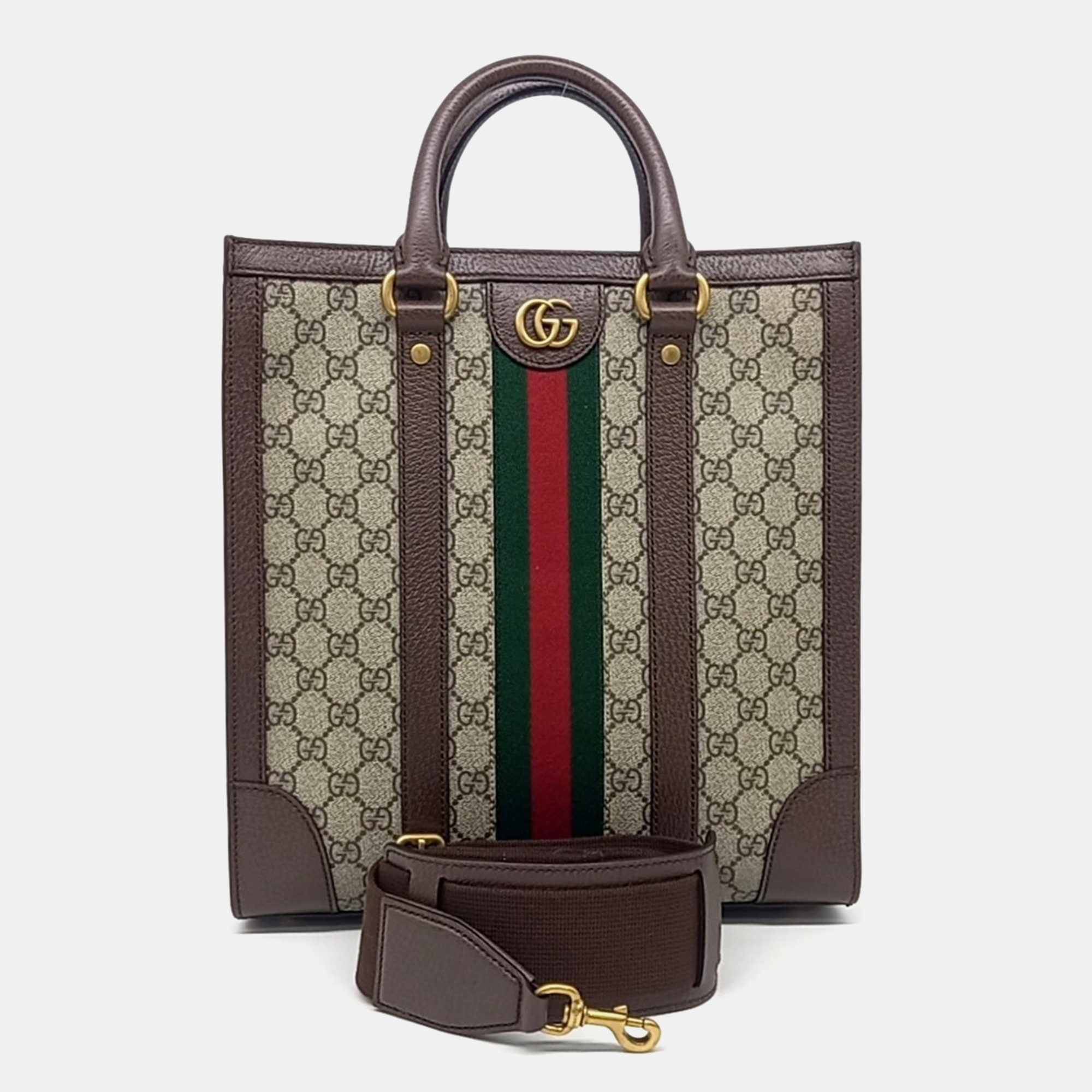 

Gucci Beige Brown Coated Canvas Ophidia Tote Medium Bag