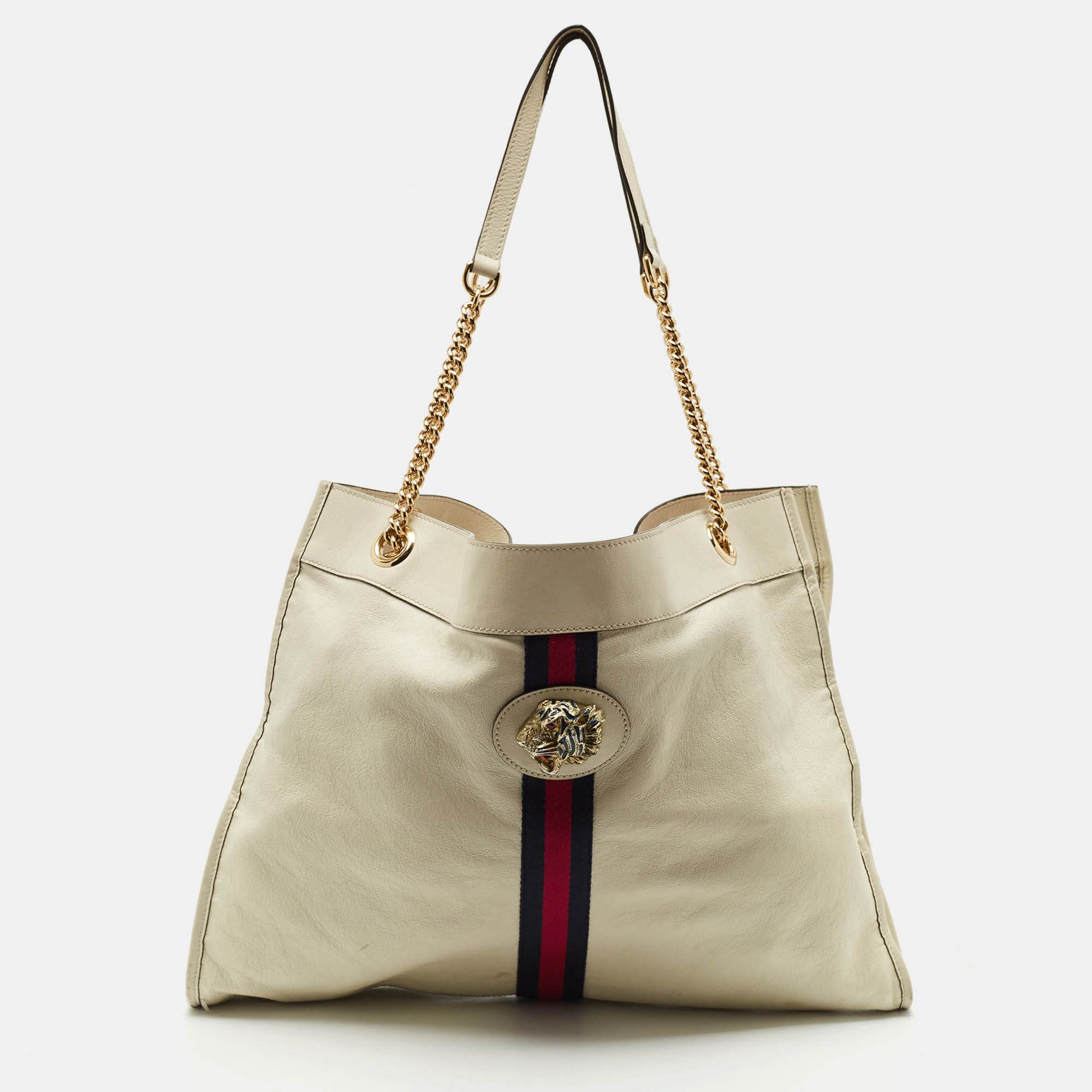 

Gucci Off White Leather  Web Rajah Tote
