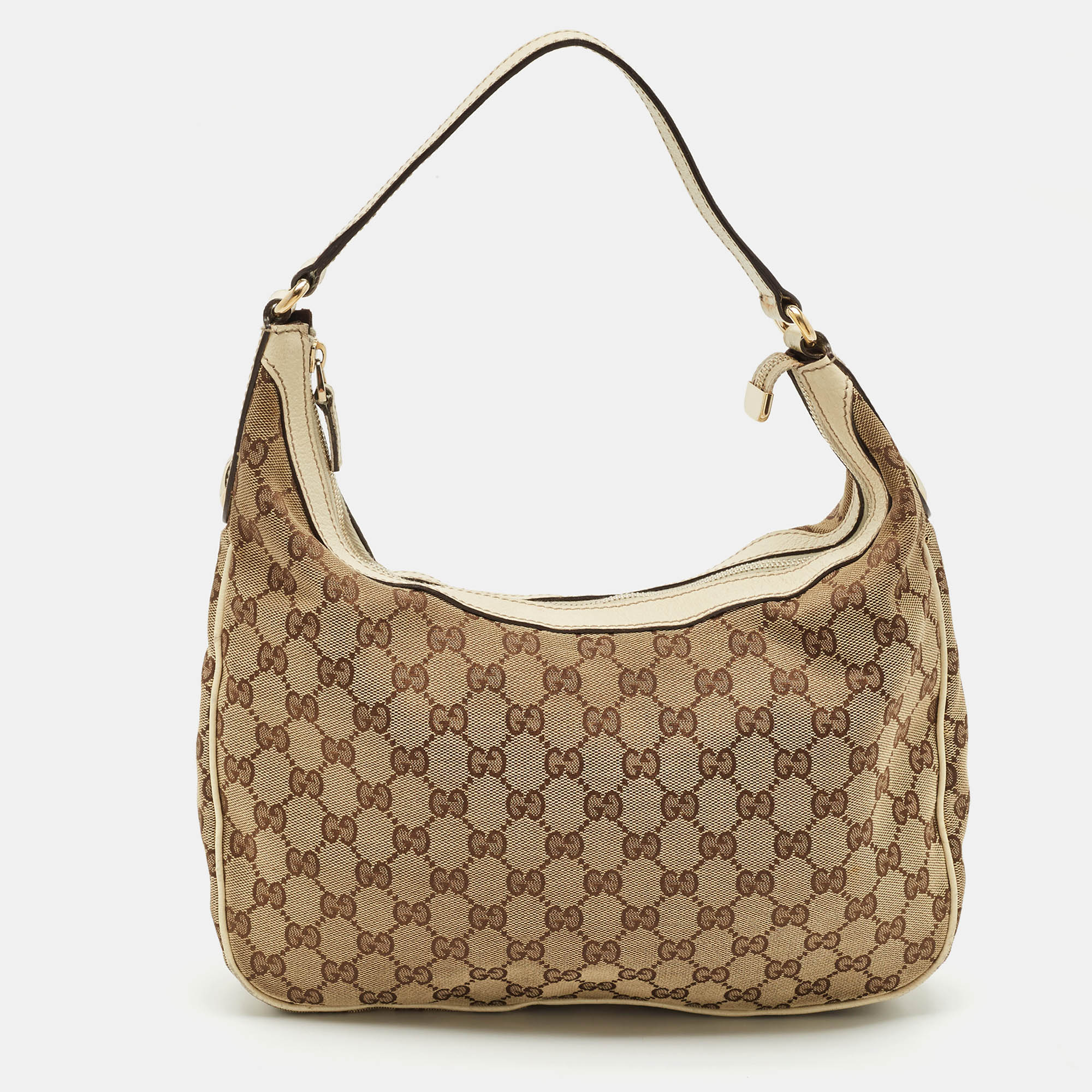 

Gucci White/Beige GG Canvas and Leather Charmy Hobo