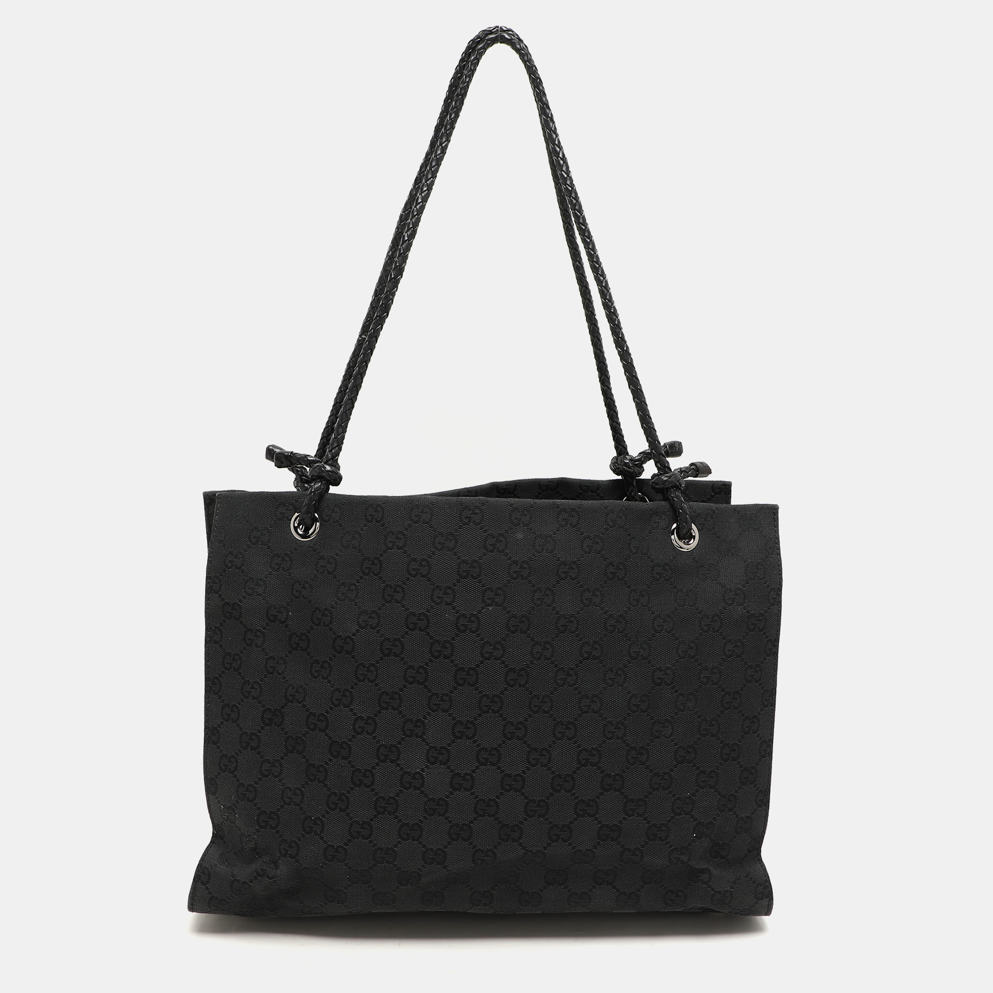 

Gucci Black GG Canvas and Leather Braided Handle Tote