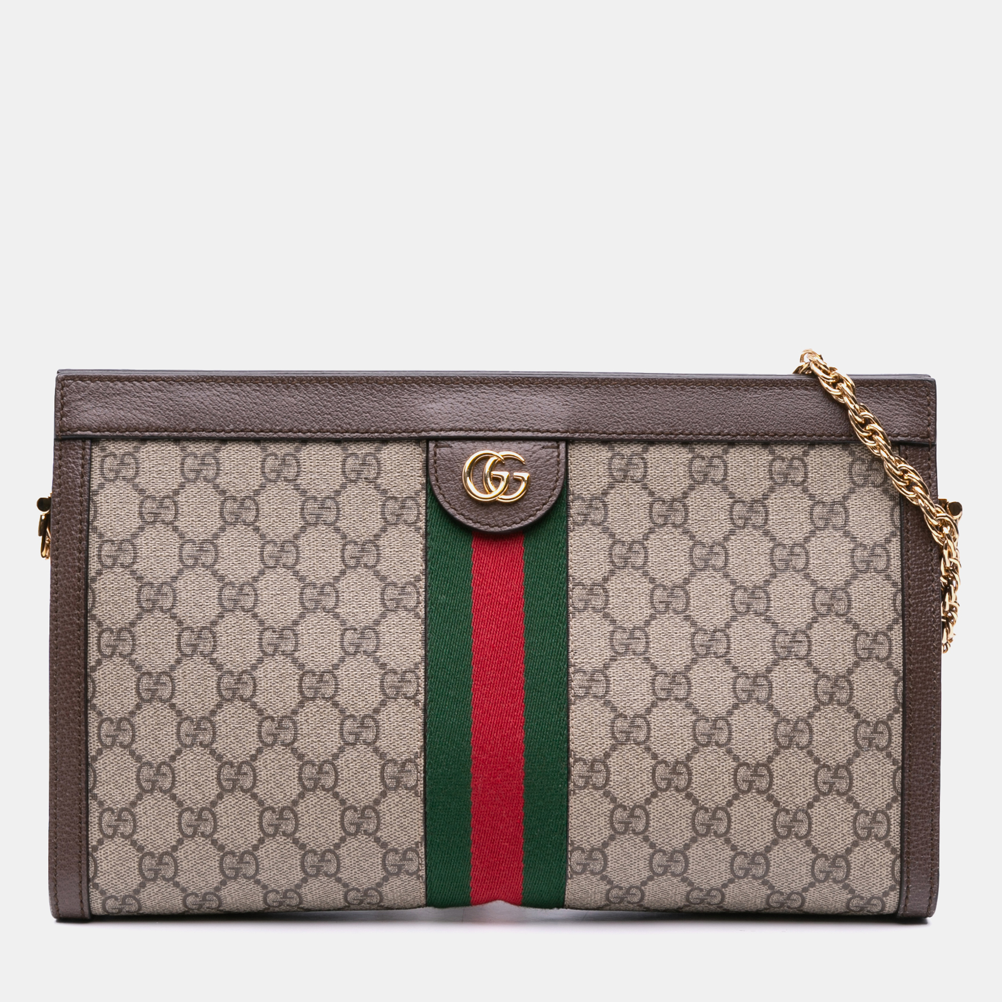 

Gucci Beige Brown Medium GG Supreme Ophidia Web Chain Shoulder Bag