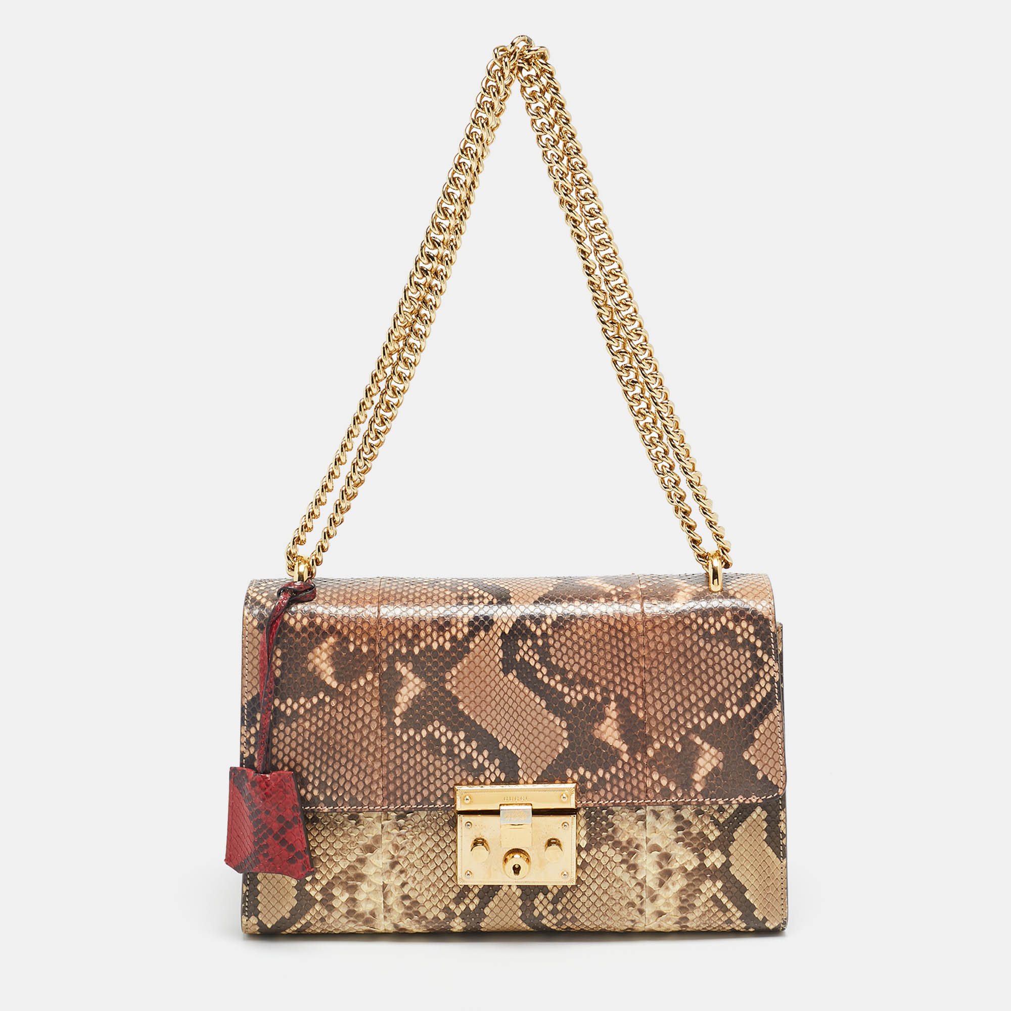 

Gucci Beige/Red Python Medium Padlock Shoulder Bag