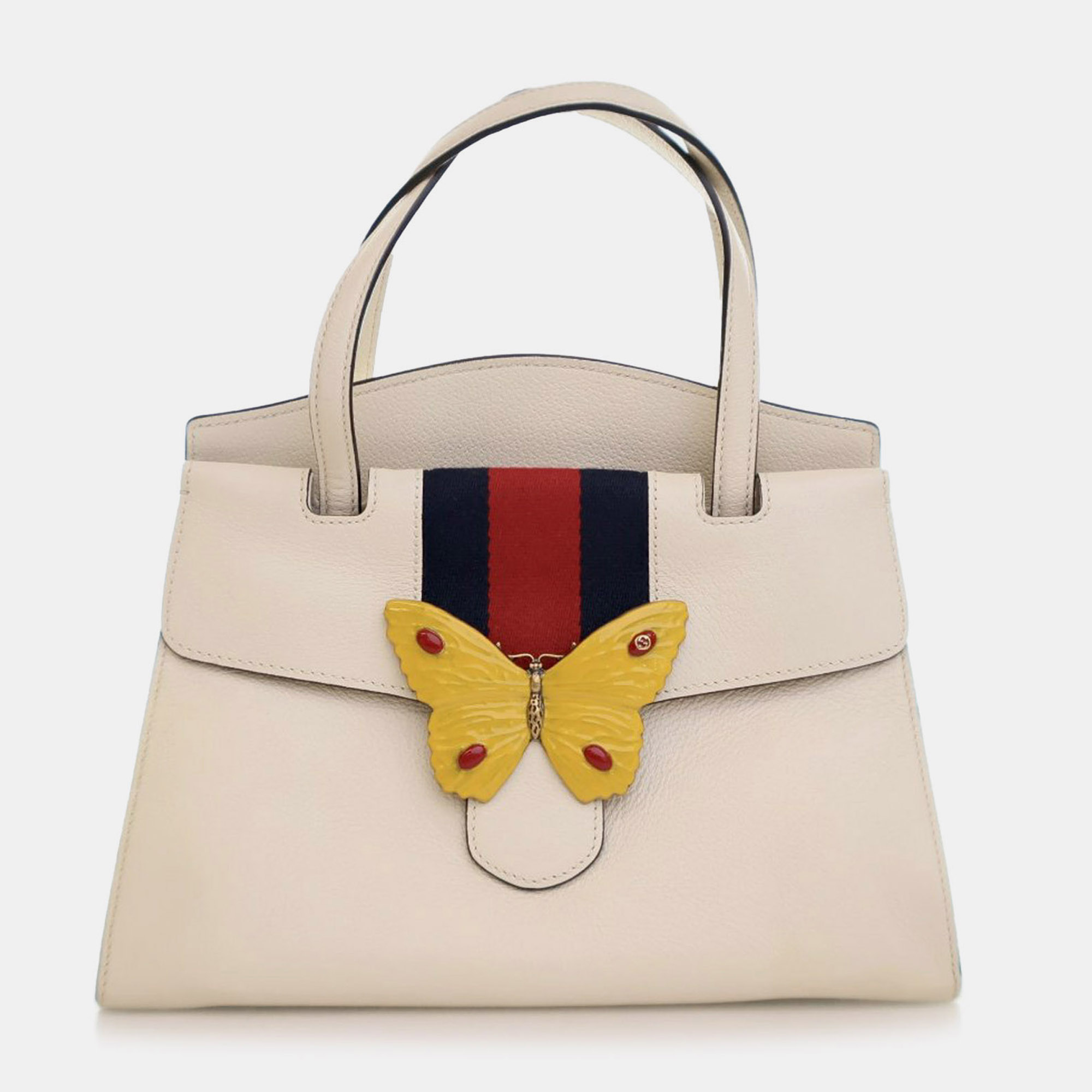 

Gucci White Medium Web Linea Butterfly Totem Satchel