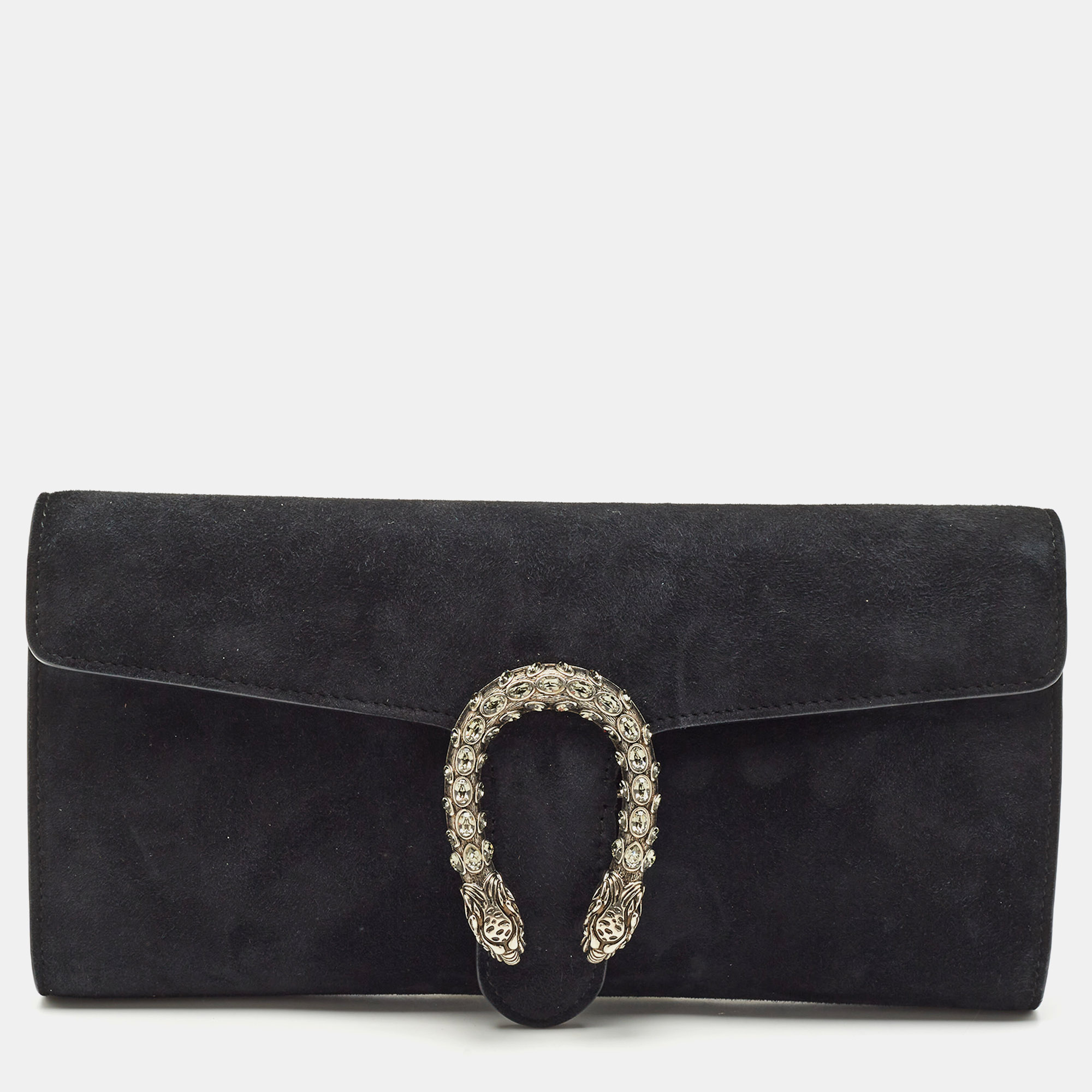 

Gucci Black Suede Dionysus Crystals Flap Clutch