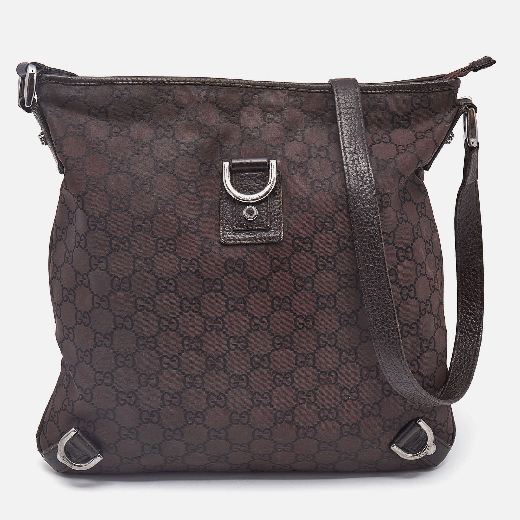 

Gucci Dark Brown GG Fabric and Leather Abbey D-Ring Messenger Bag