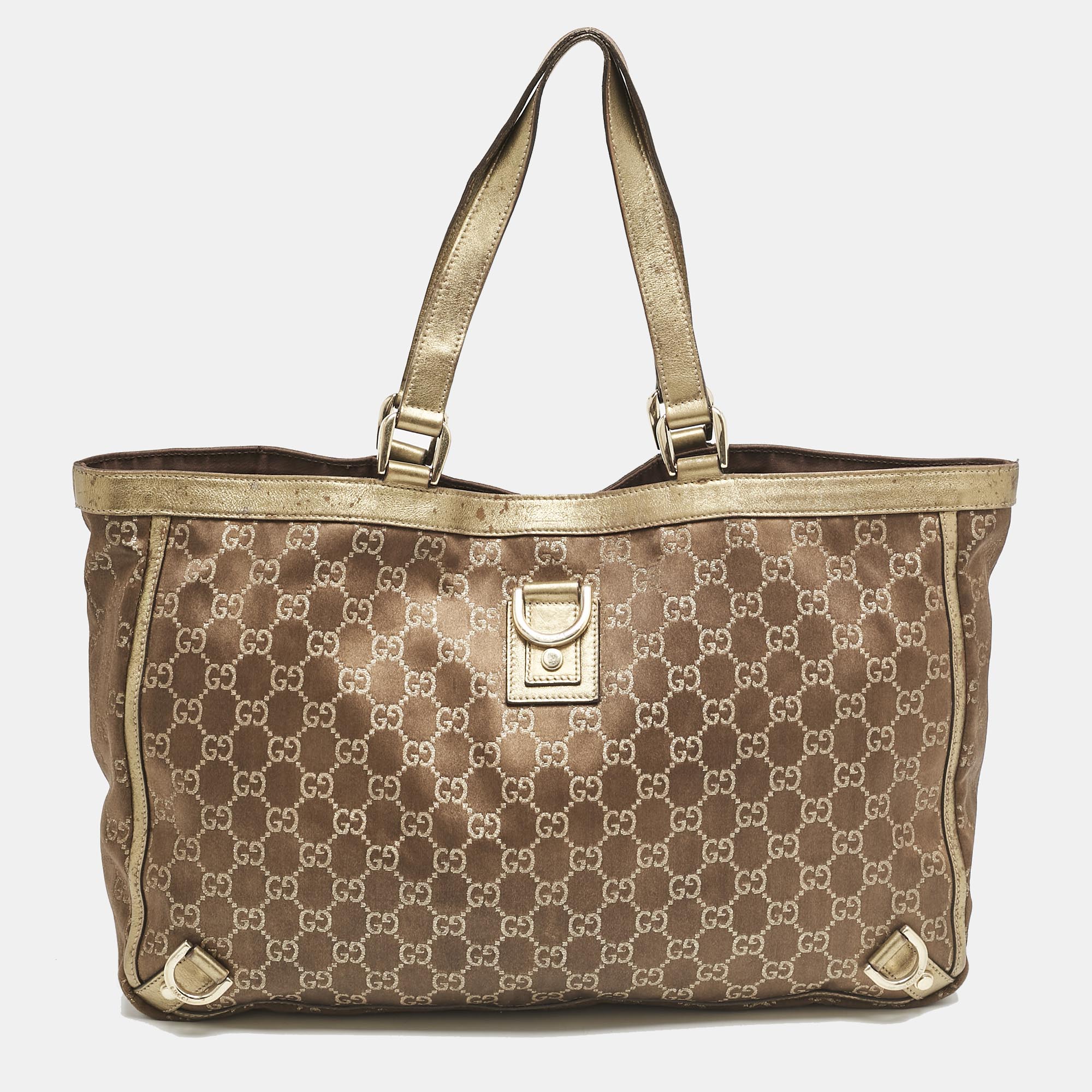 

Gucci Brown/Gold GG Fabric and Leather Abbey D-Ring Tote