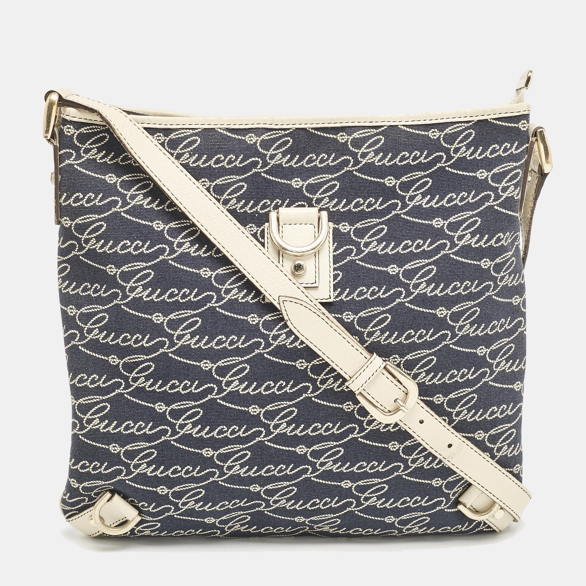 

Gucci Blue Logo Denim and Leather Abbey D-Ring Messenger Bag
