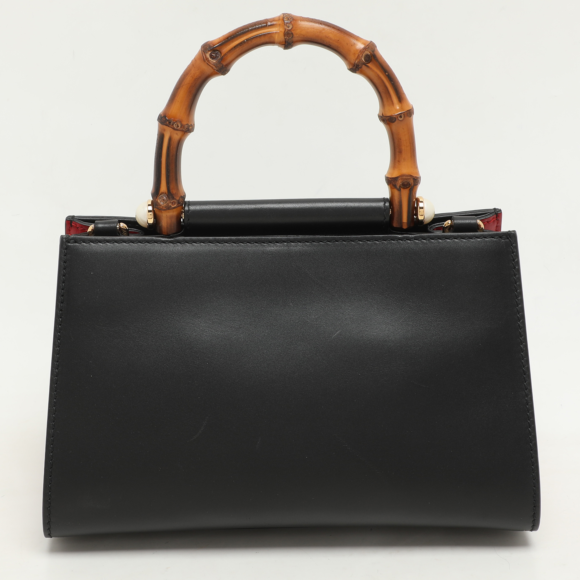

Gucci Black Leather Mini Nymphaea Bamboo Top Handle Bag