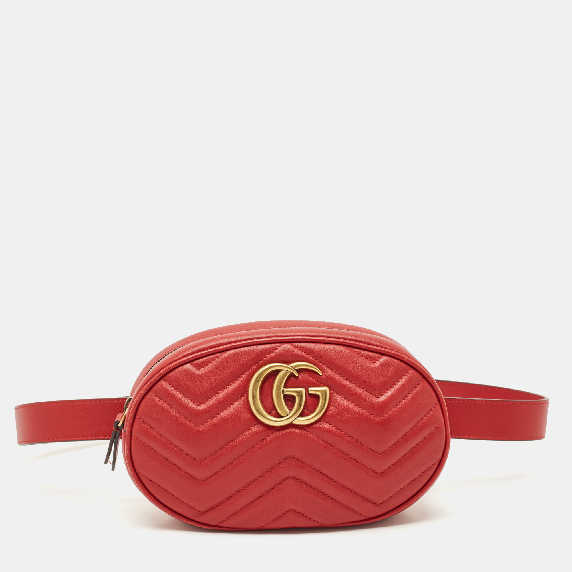 

Gucci Red Matelassé Leather GG Marmont Belt Bag