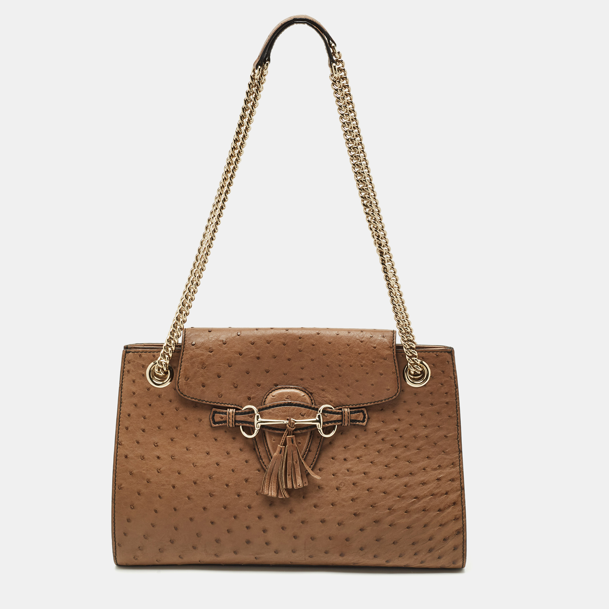 

Gucci Brown Ostrich  Emily Chain Shoulder Bag