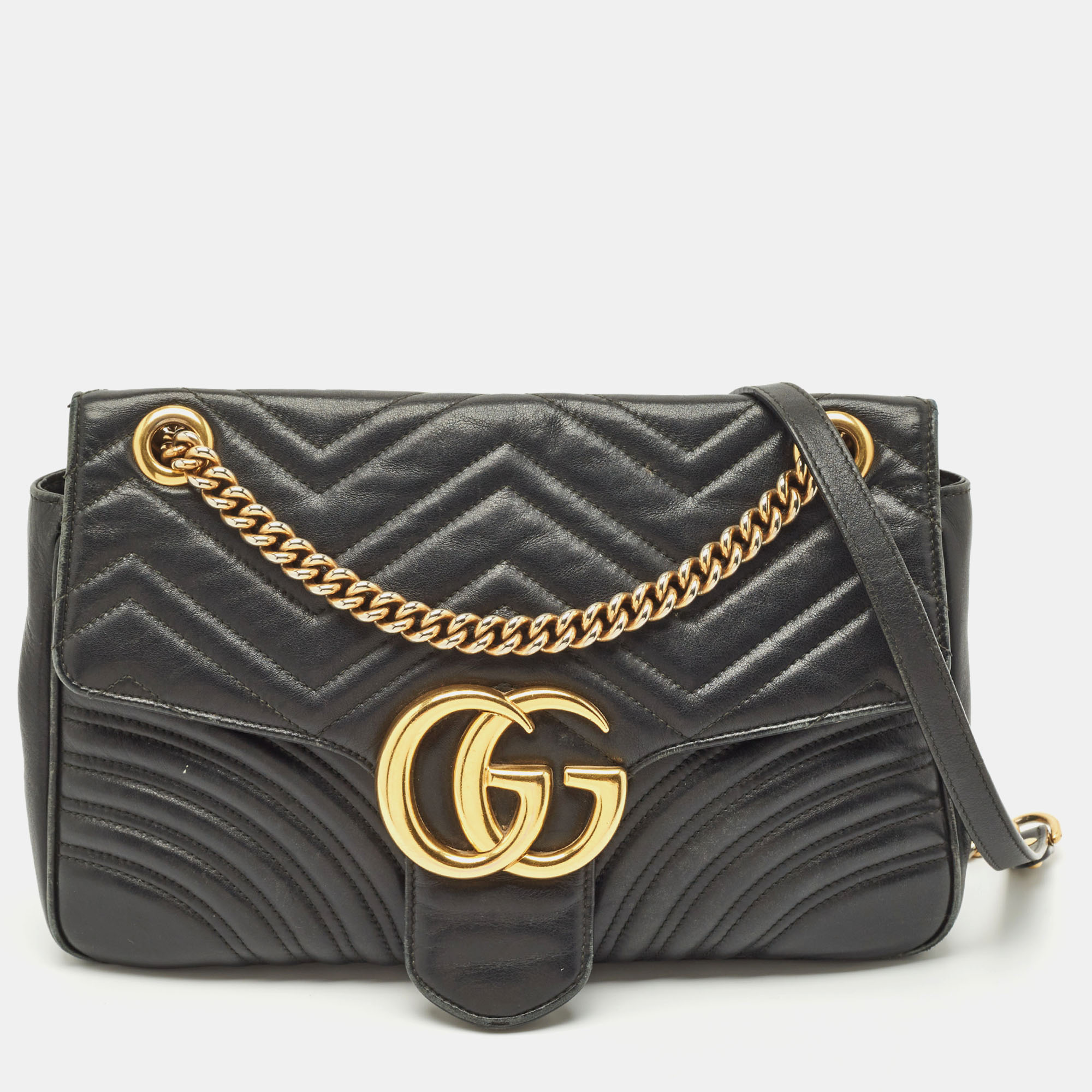 

Gucci Black Matelasse Leather  GG Marmont Shoulder Bag