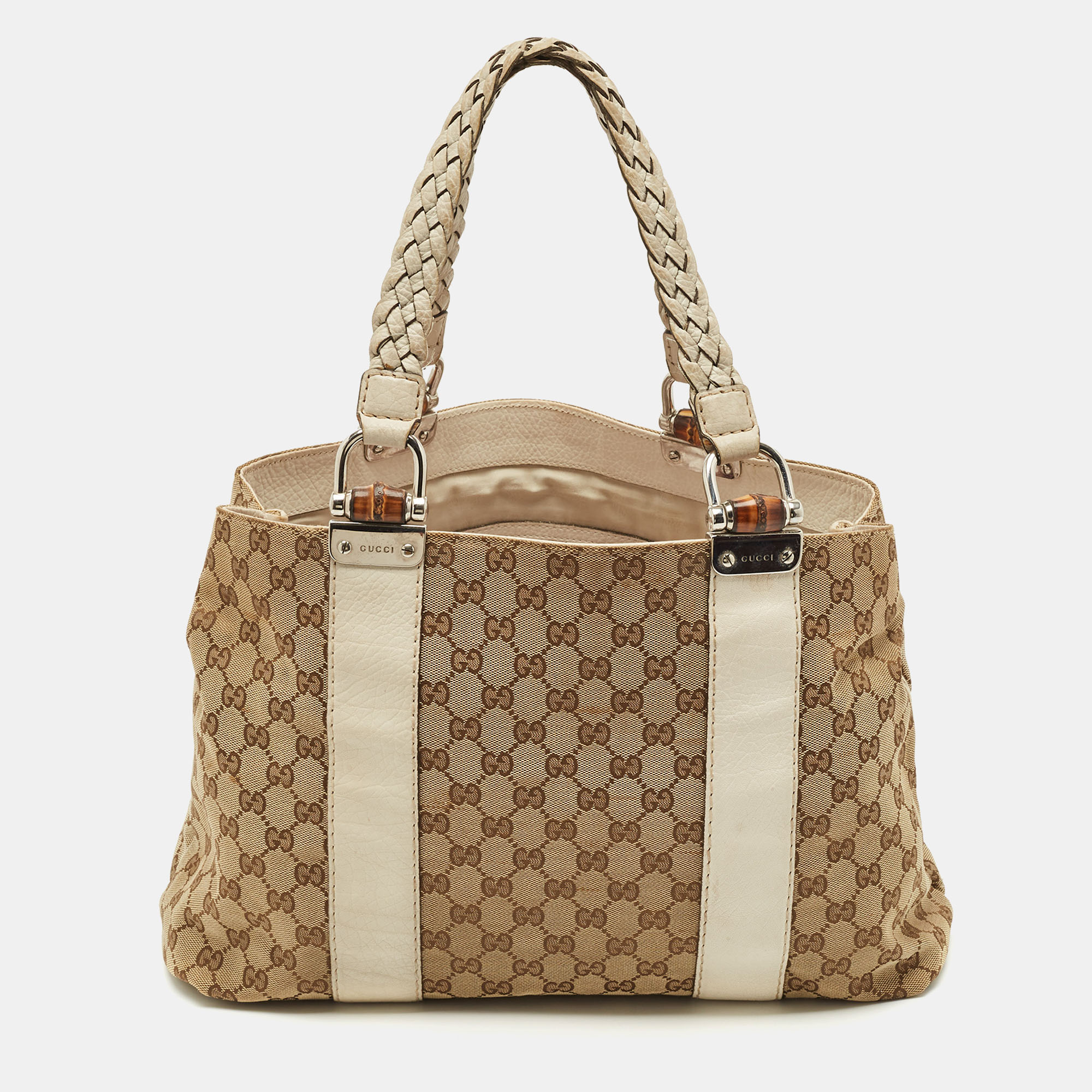 

Gucci Off White/beige GG Canvas  Bamboo Bar Tote