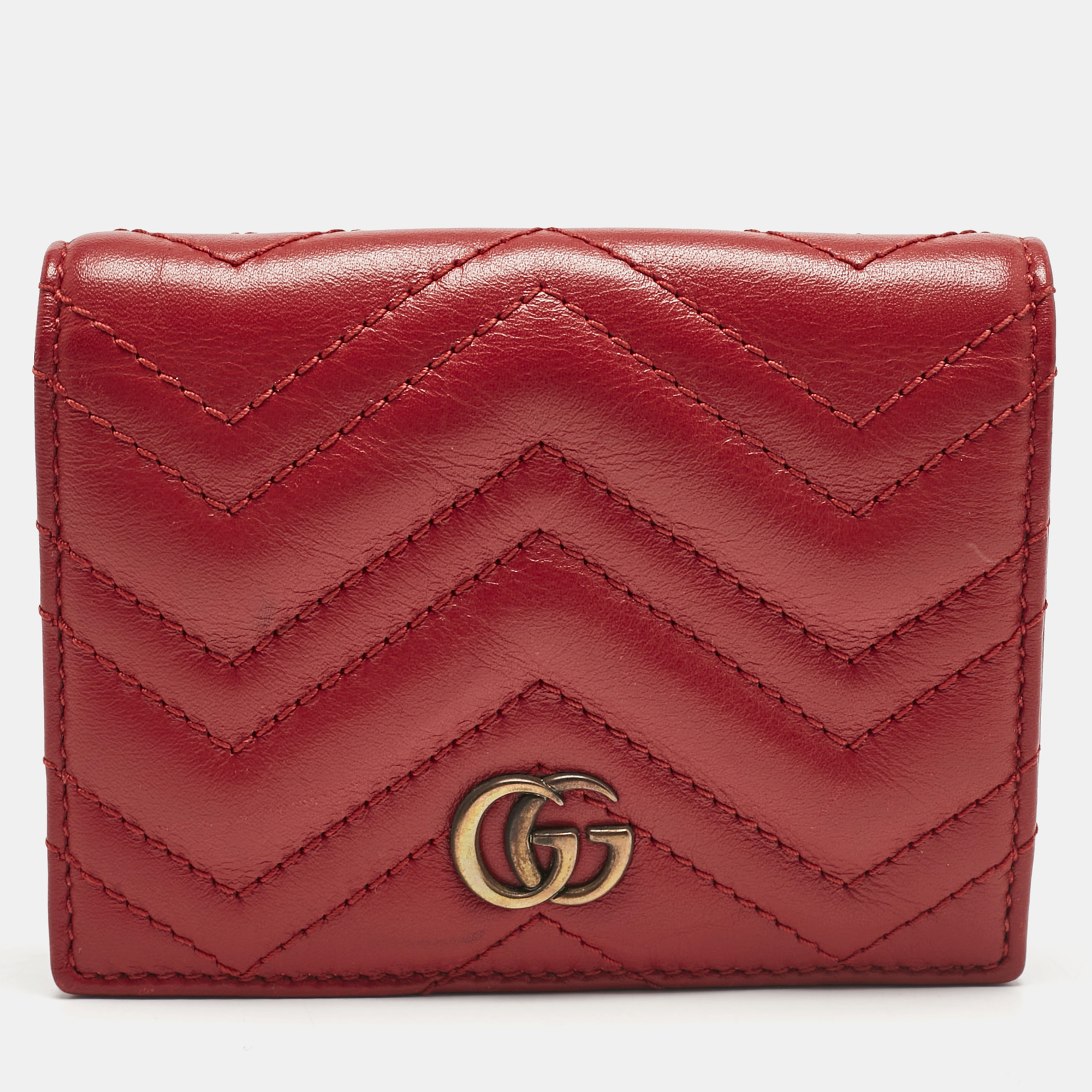 

Gucci Red Matelassé Leather GG Marmont Card Case