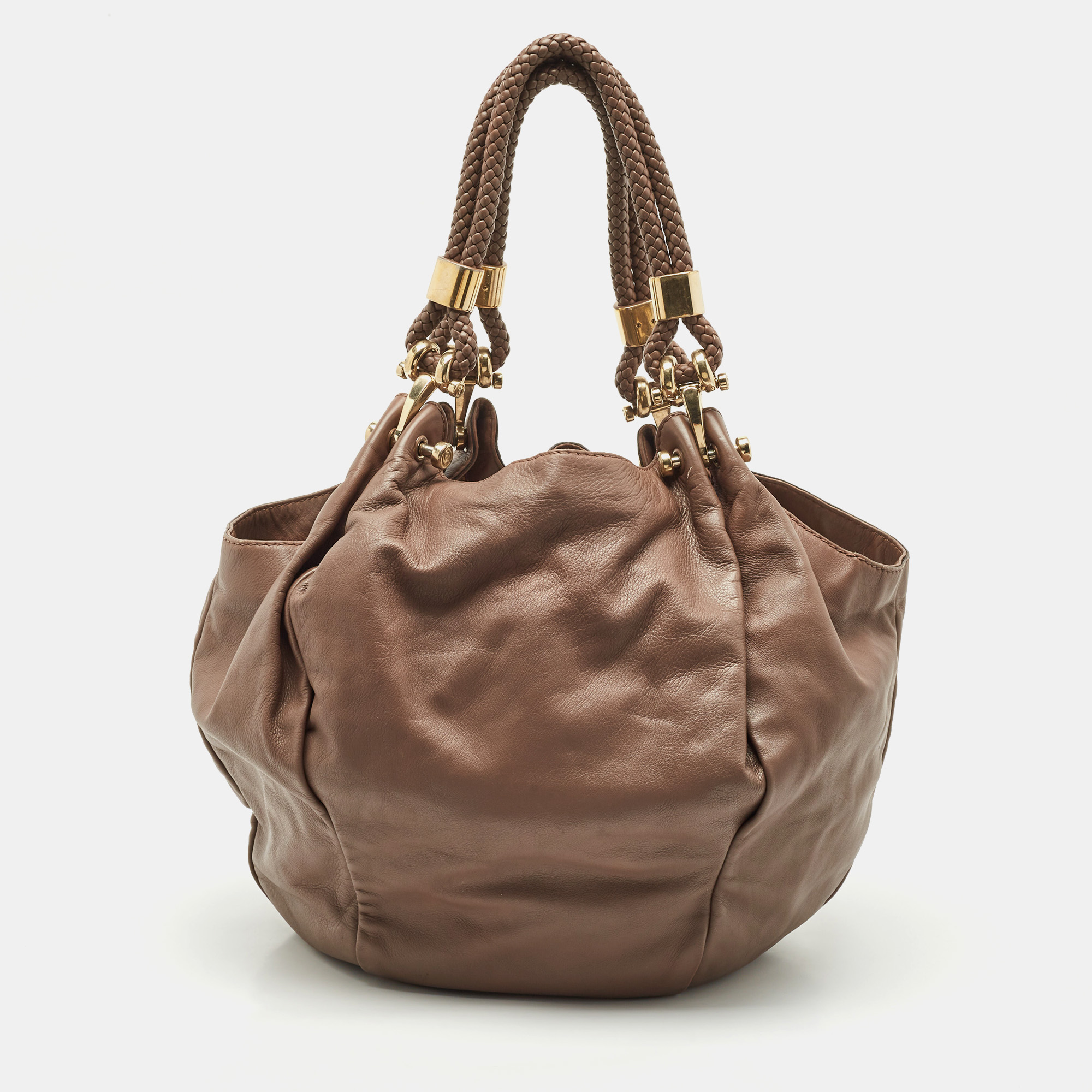 

Gucci Beige Leather Braided Handle Hobo