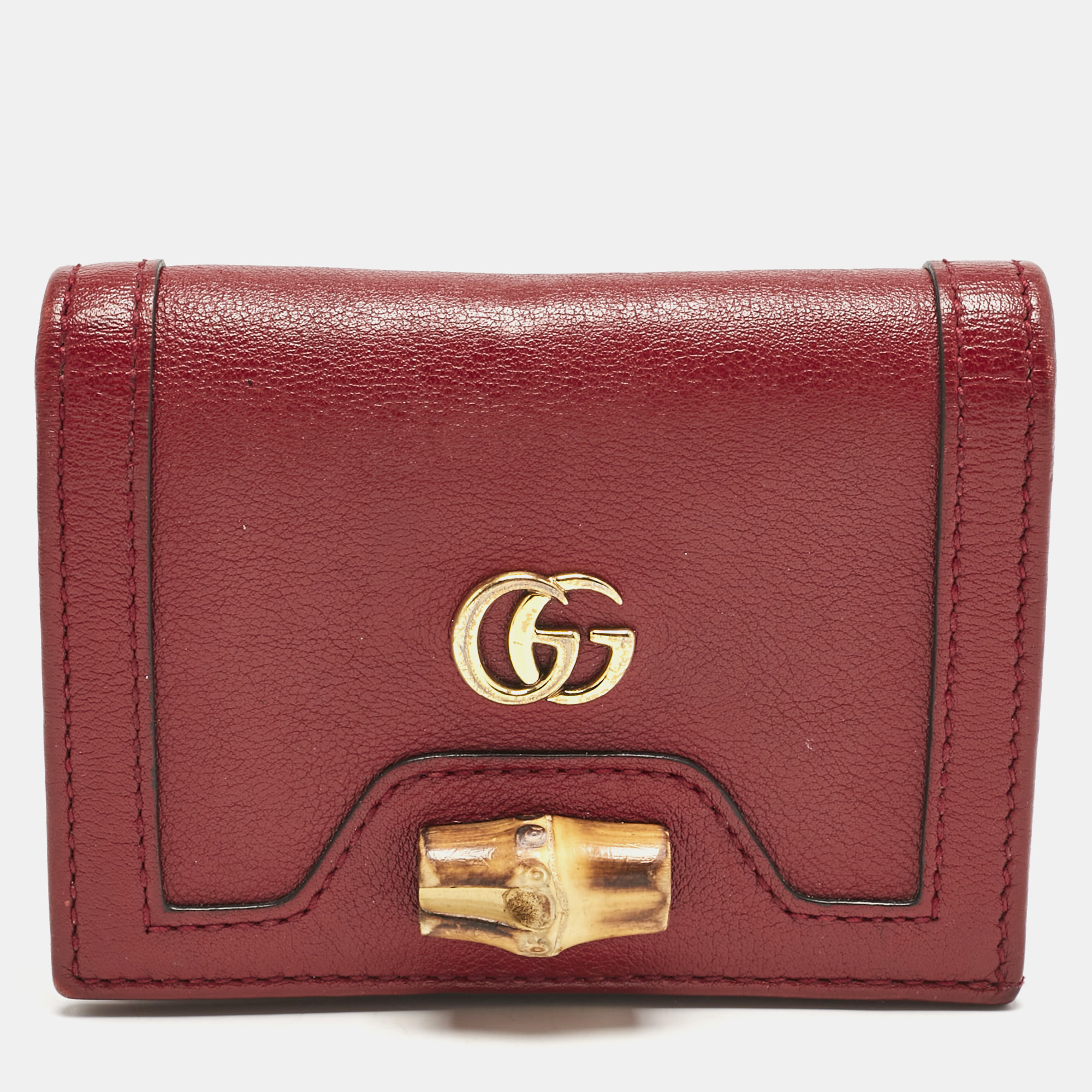 

Gucci Burgundy Leather Bamboo Diana Card Case