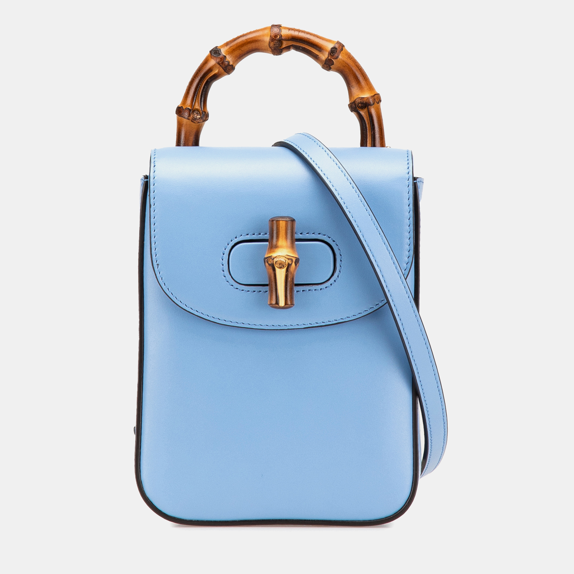 

Gucci Blue Mini Calfskin Bamboo Top Handle Bag
