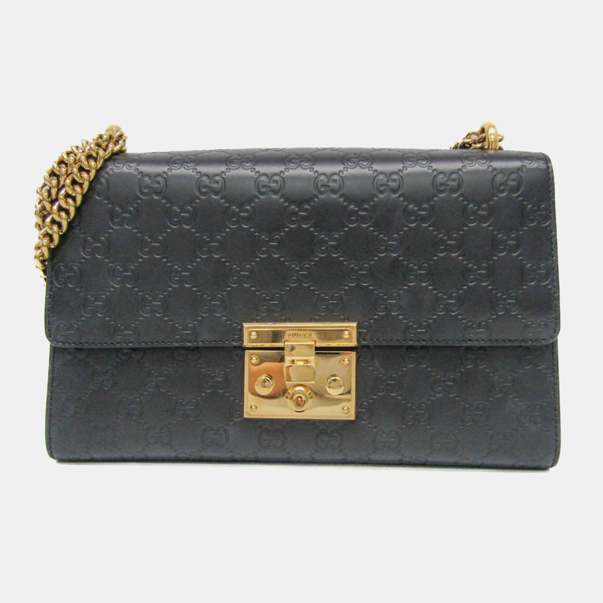 

Gucci Black Leather Padlock Guccissima Chain Shoulder Bag
