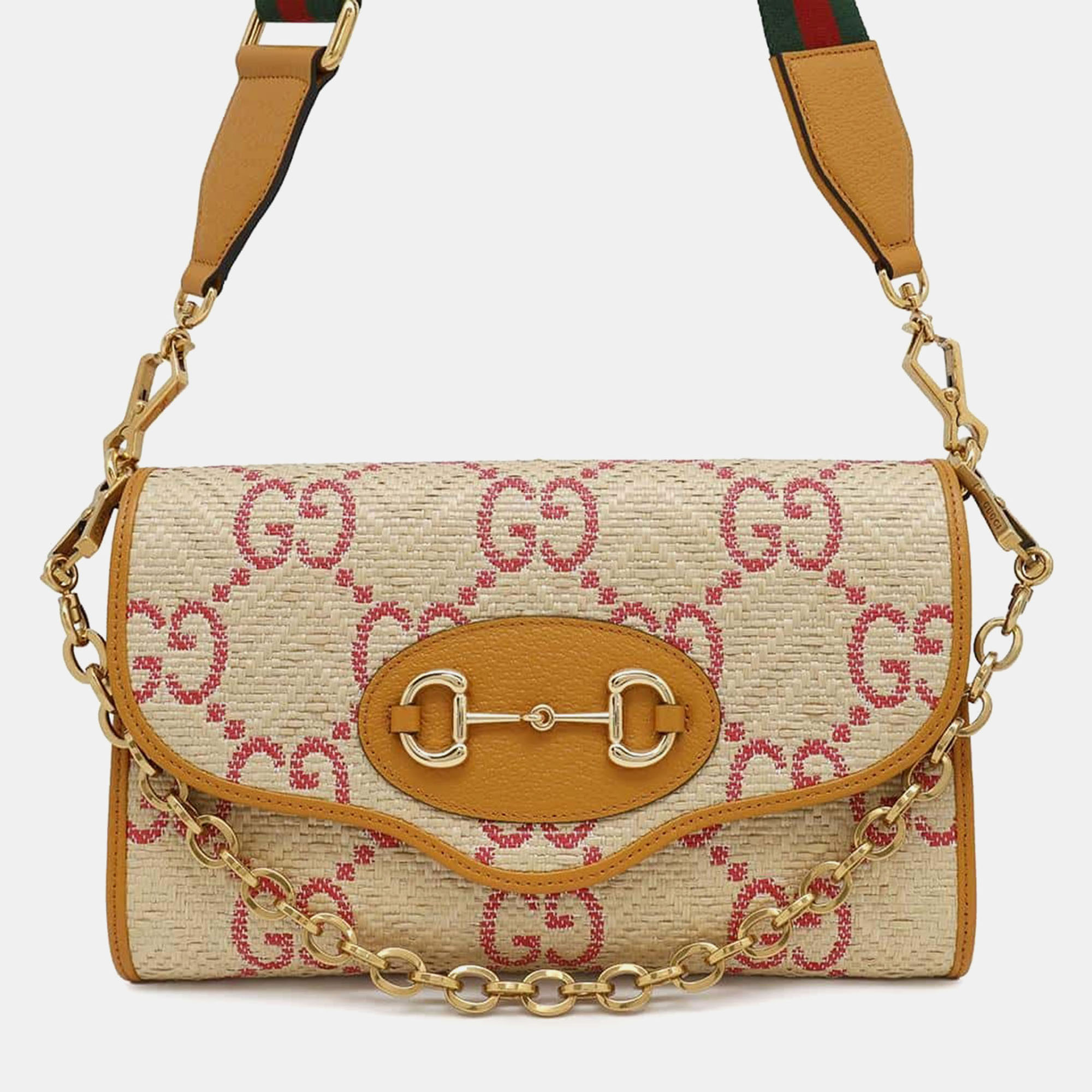 

Gucci Beige/Yellow Raffia Leather Horsebit Shoulder Bag