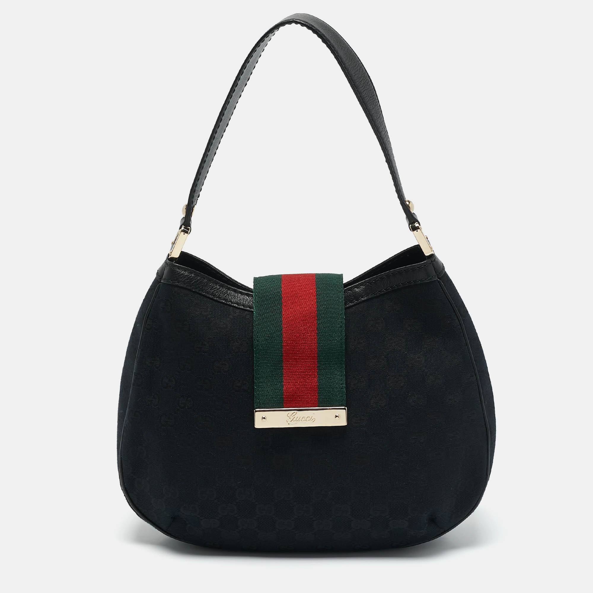 

Gucci Black GG Canvas New Ladies Web Hobo