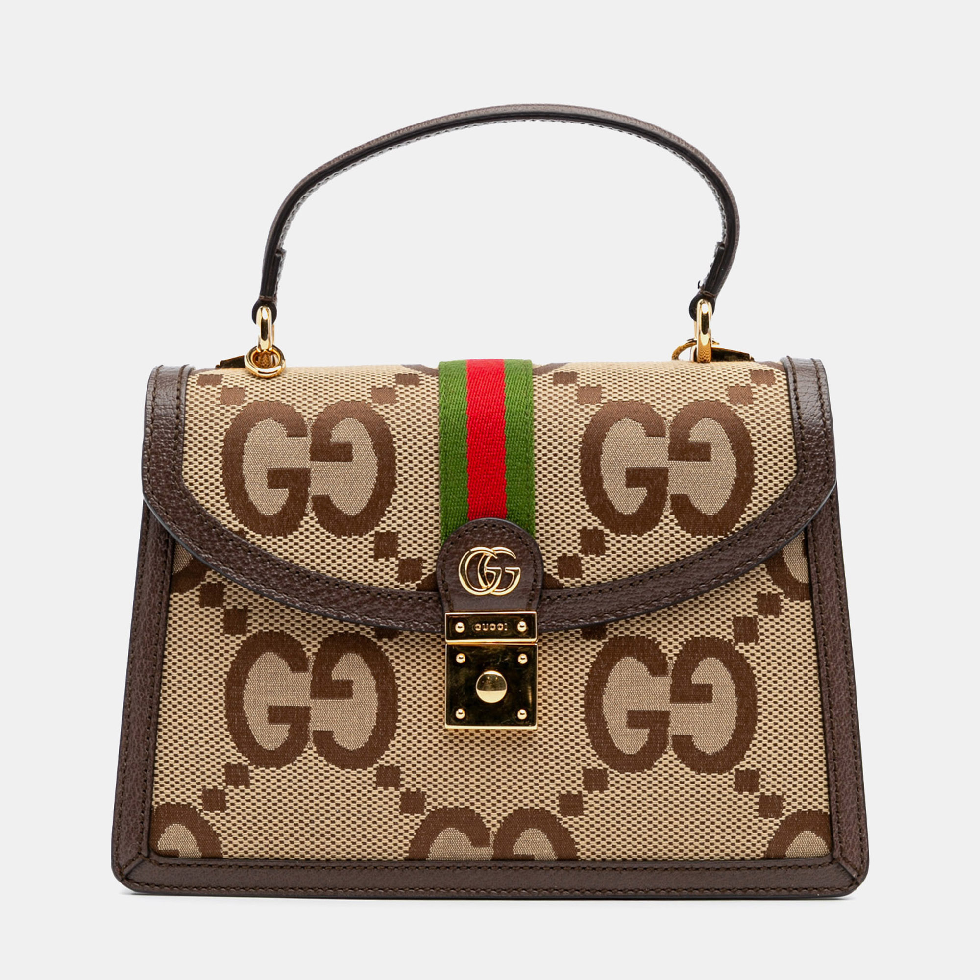 

Gucci Brown Jumbo GG Canvas Web Ophidia Small Top Handle Flap