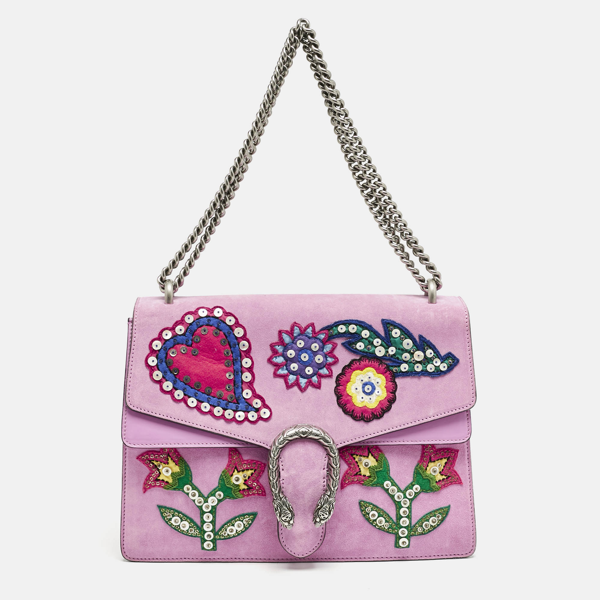 

Gucci Pink Suede  Patched Embellished Dionysus Shoulder Bag