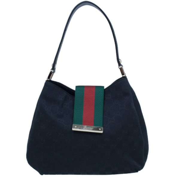 مملوكة مسبقًا حقيبة يد غوتشي كانفاس أسود ويب بوشيت للسيدات