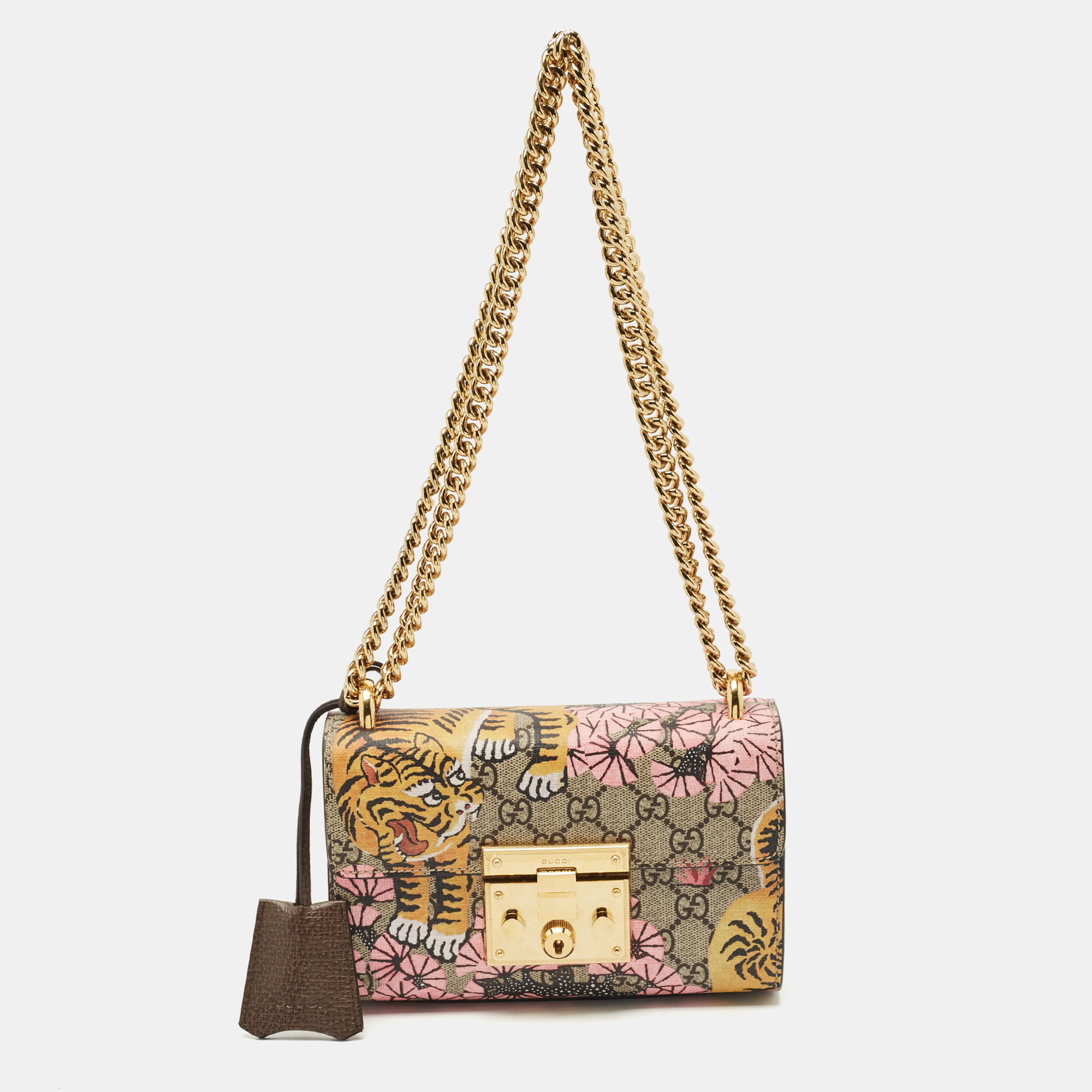 

Gucci Brown/Beige GG Bengal Tiger Supreme Canvas and Leather Small Padlock Shoulder Bag