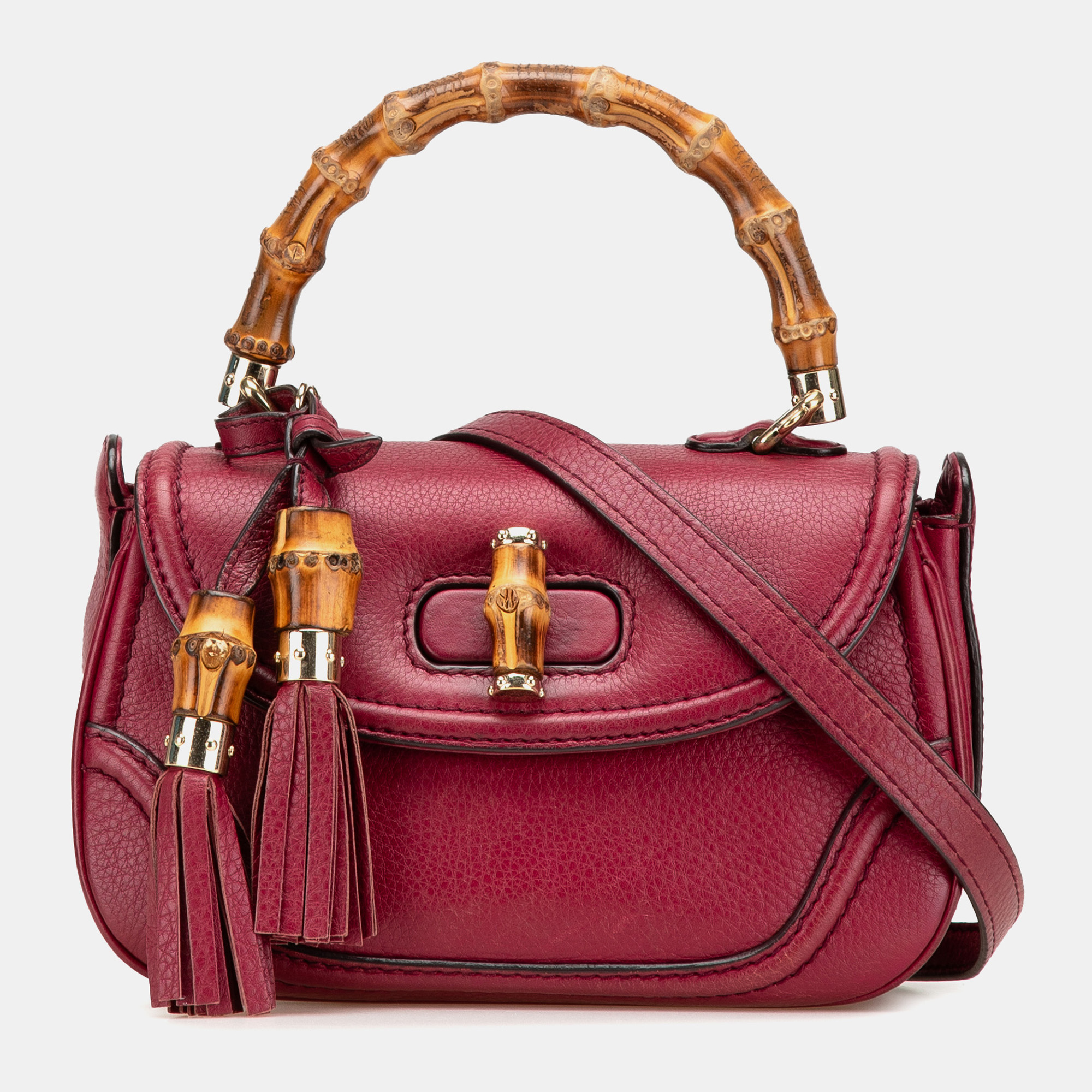 

Gucci Red Small Leather New Bamboo Satchel
