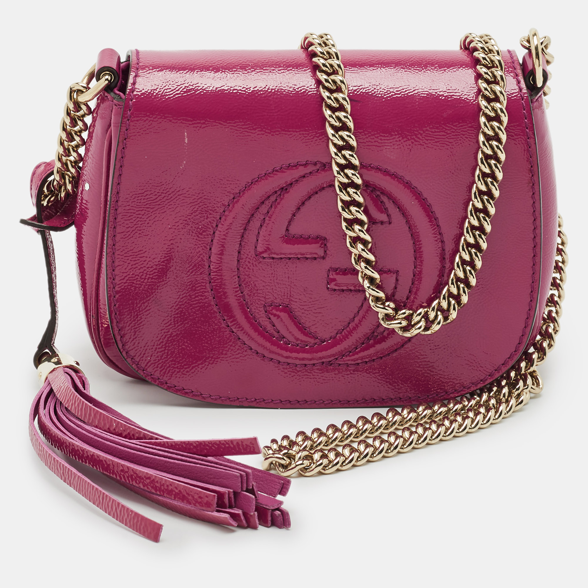 

Gucci Fuchsia Patent Leather Soho Flap Shoulder Bag, Pink