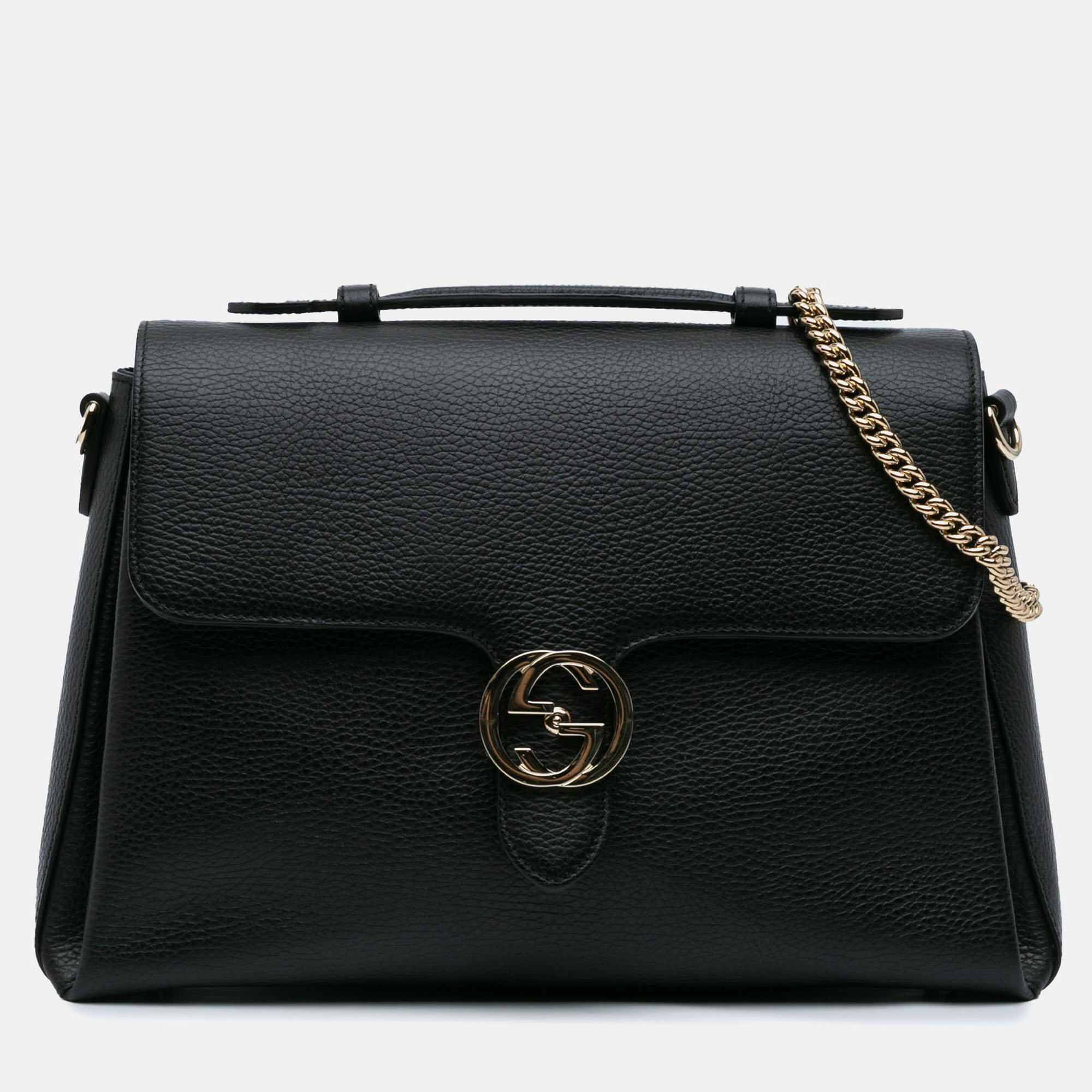 

Gucci Black Dollar Calf Interlocking G Medium Satchel