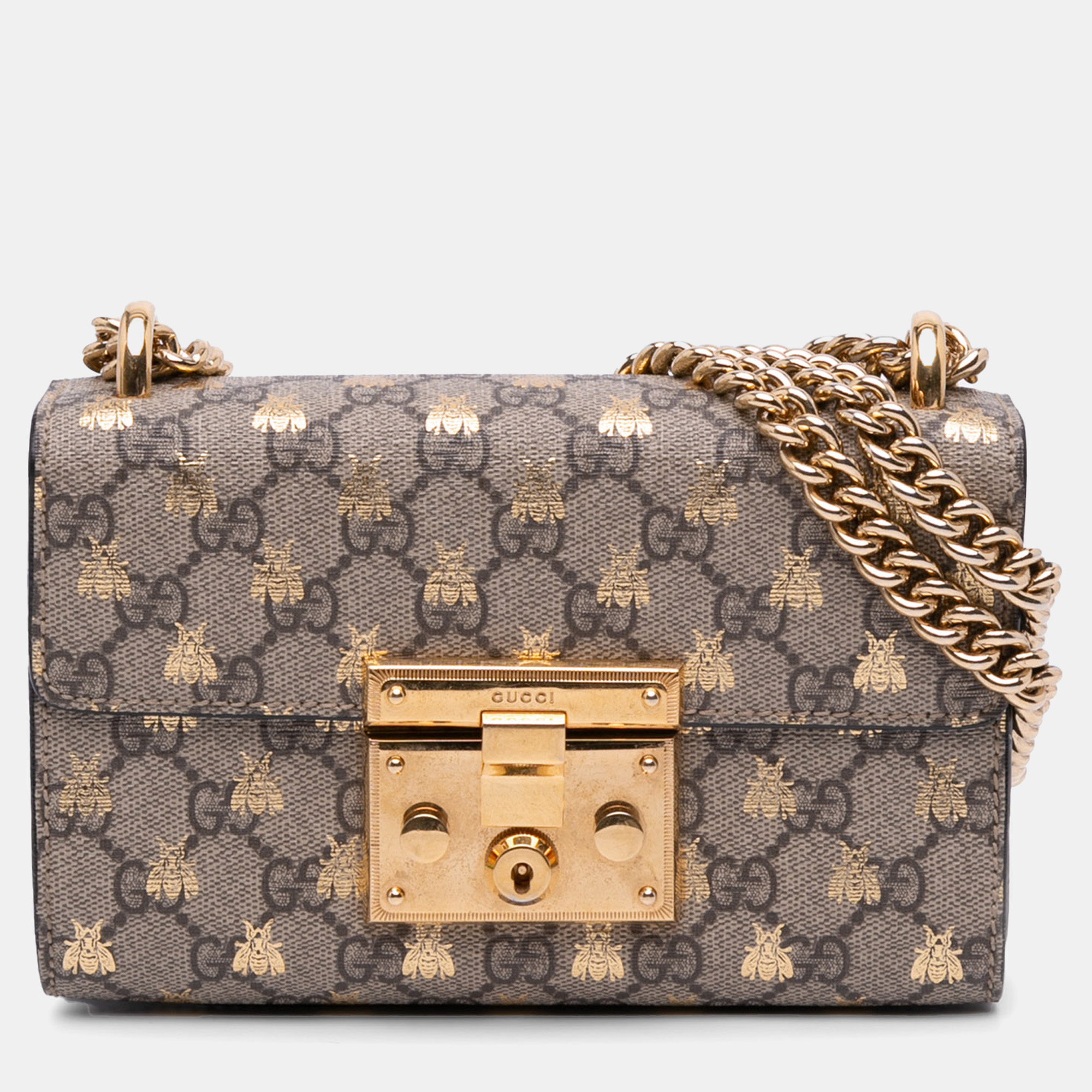 

Gucci Beige/Brown Small GG Supreme Bee Padlock Crossbody