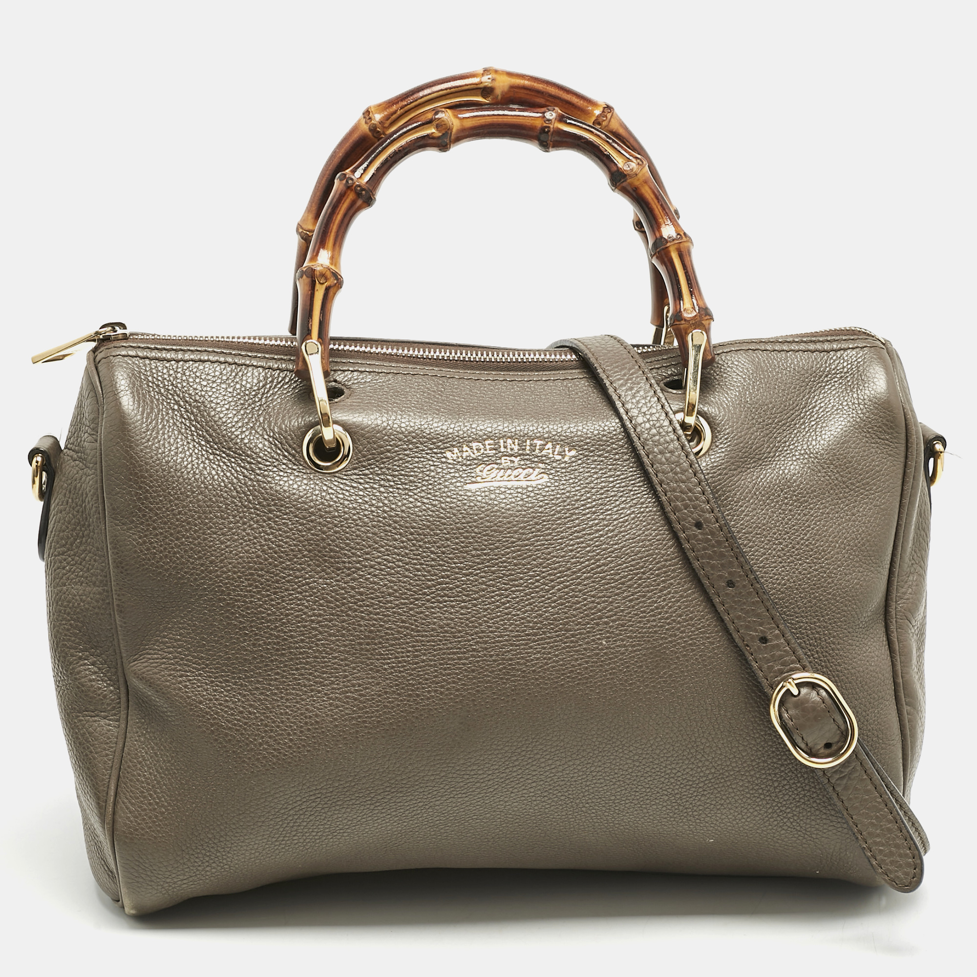 

Gucci Taupe Leather Bamboo Duffel Bag, Beige