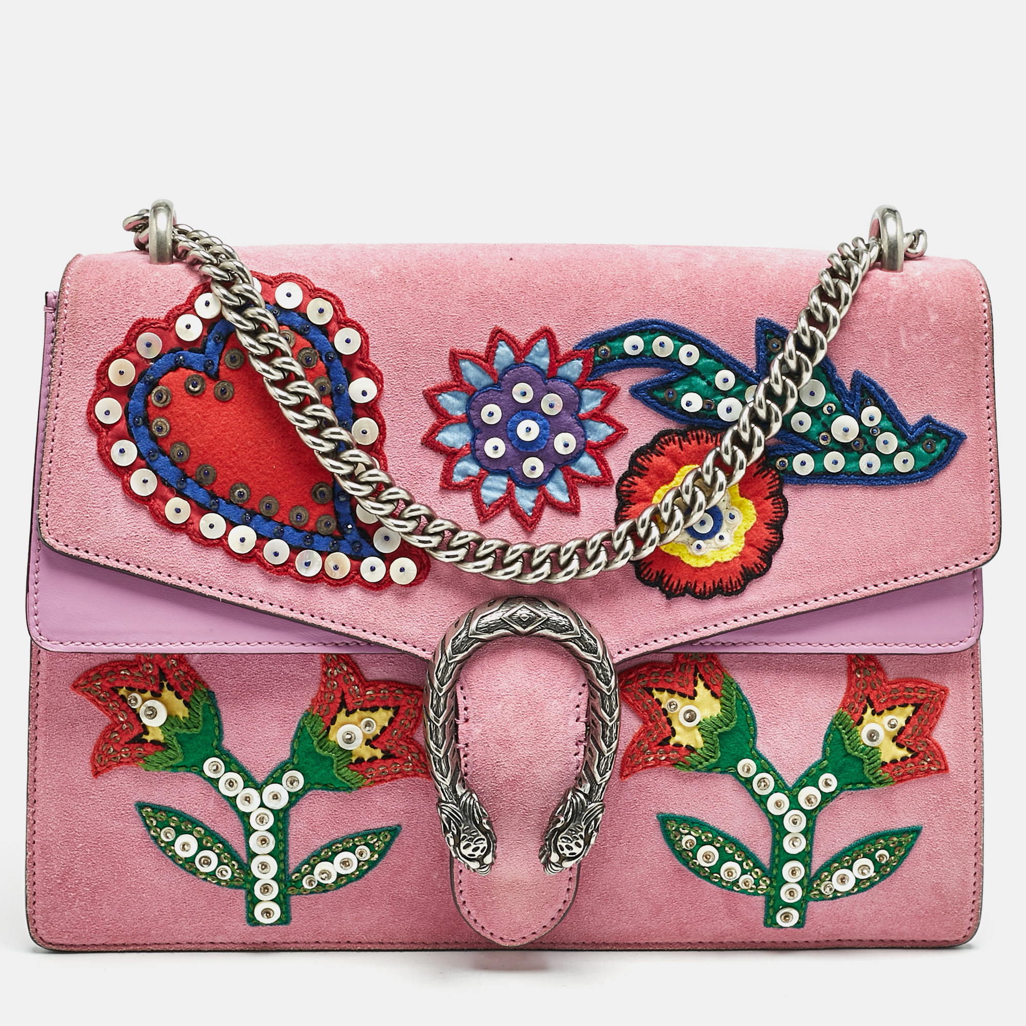 

Gucci Pink Suede  Patched Embellished Dionysus Shoulder Bag