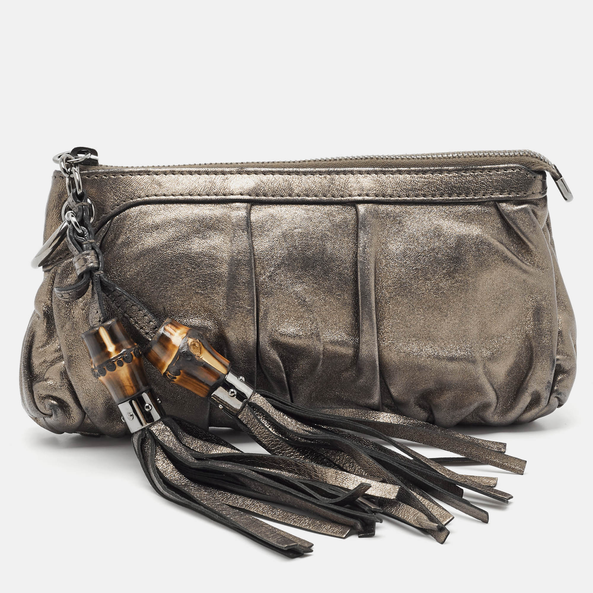 

Gucci Metallic Leather Bamboo Tassel Pouch