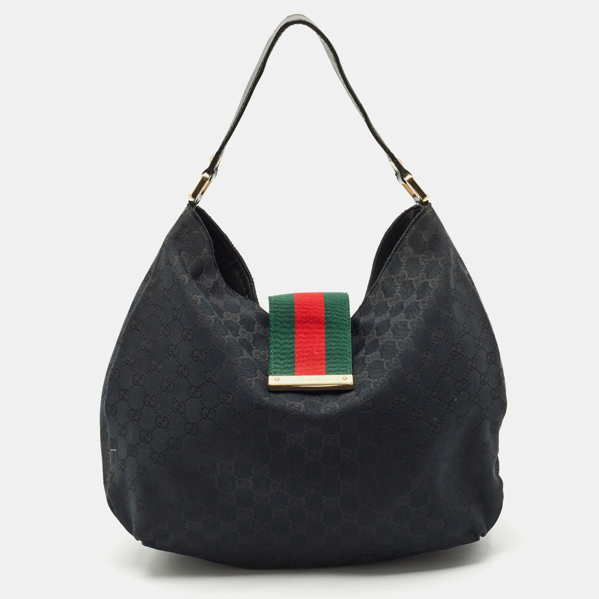 

Gucci Black GG Canvas  New Ladies Web Hobo