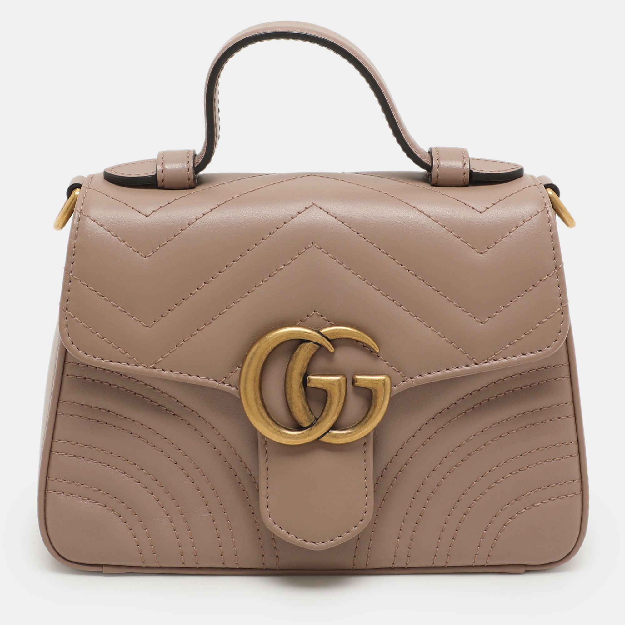 

Gucci Beige Matelasse Leather Mini GG Marmont Top Handle Bag