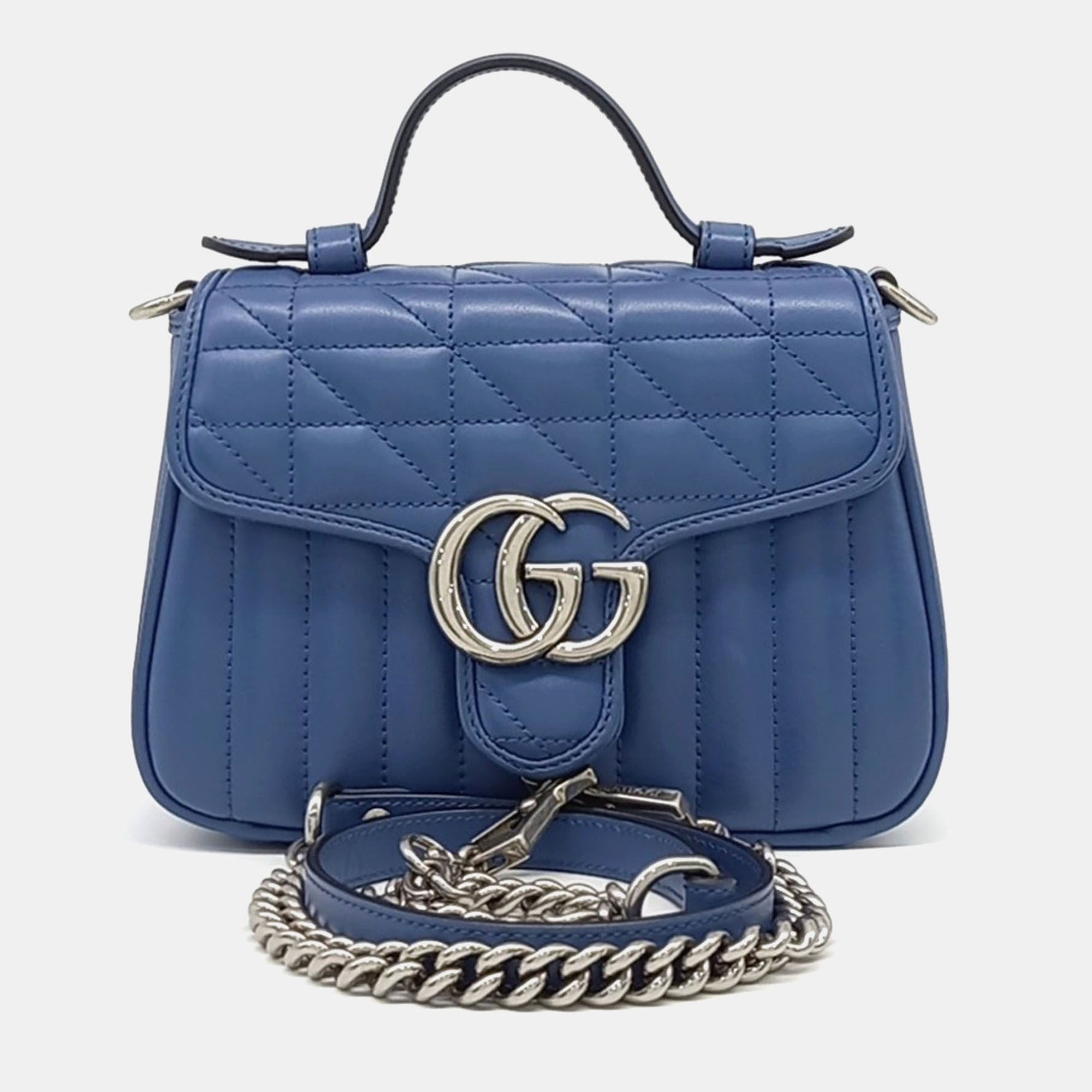 

Gucci Blue Leather GG Marmont Mini Top Handle Bag