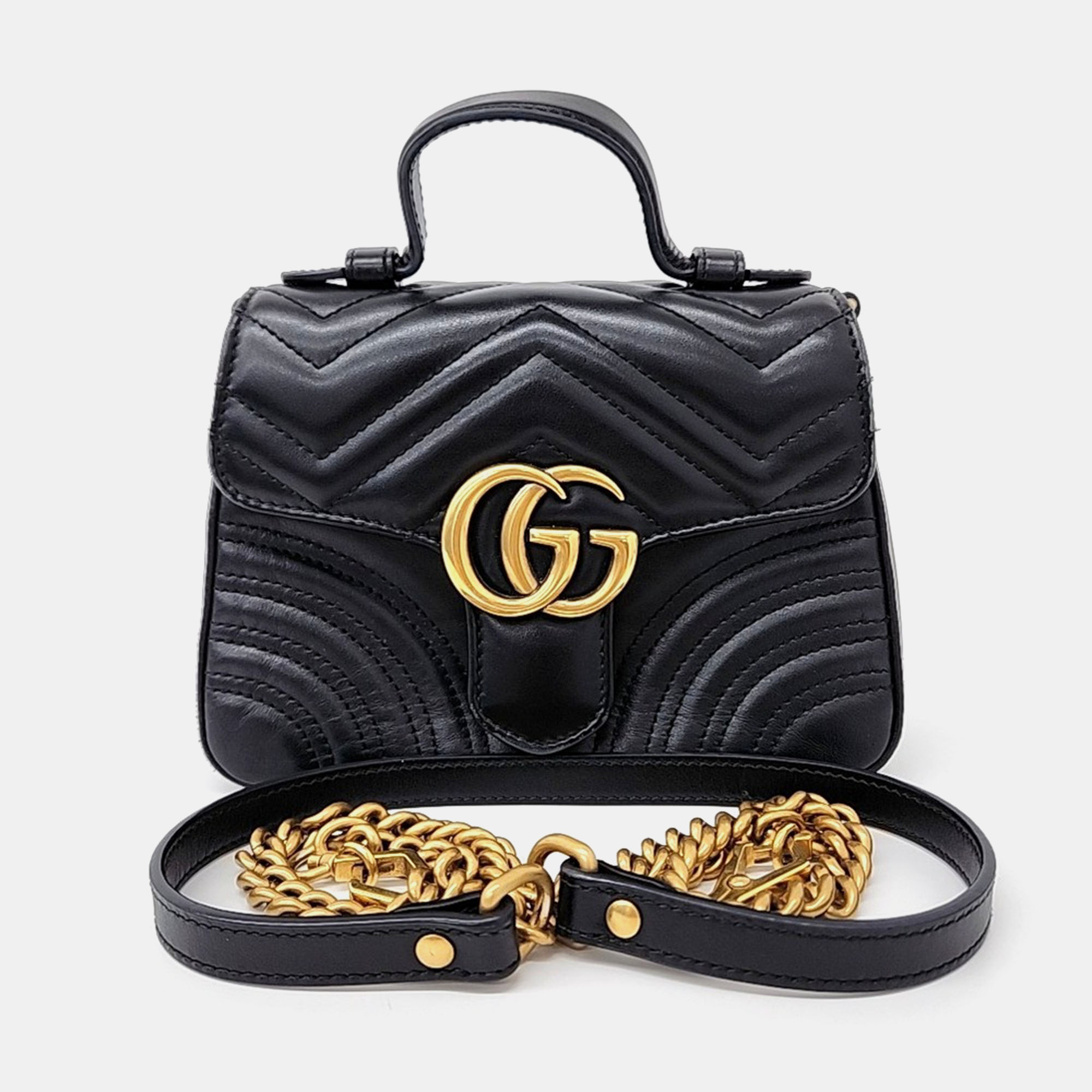 

Gucci Black Leather Marmont Mini Top Handle Shoulder Bag