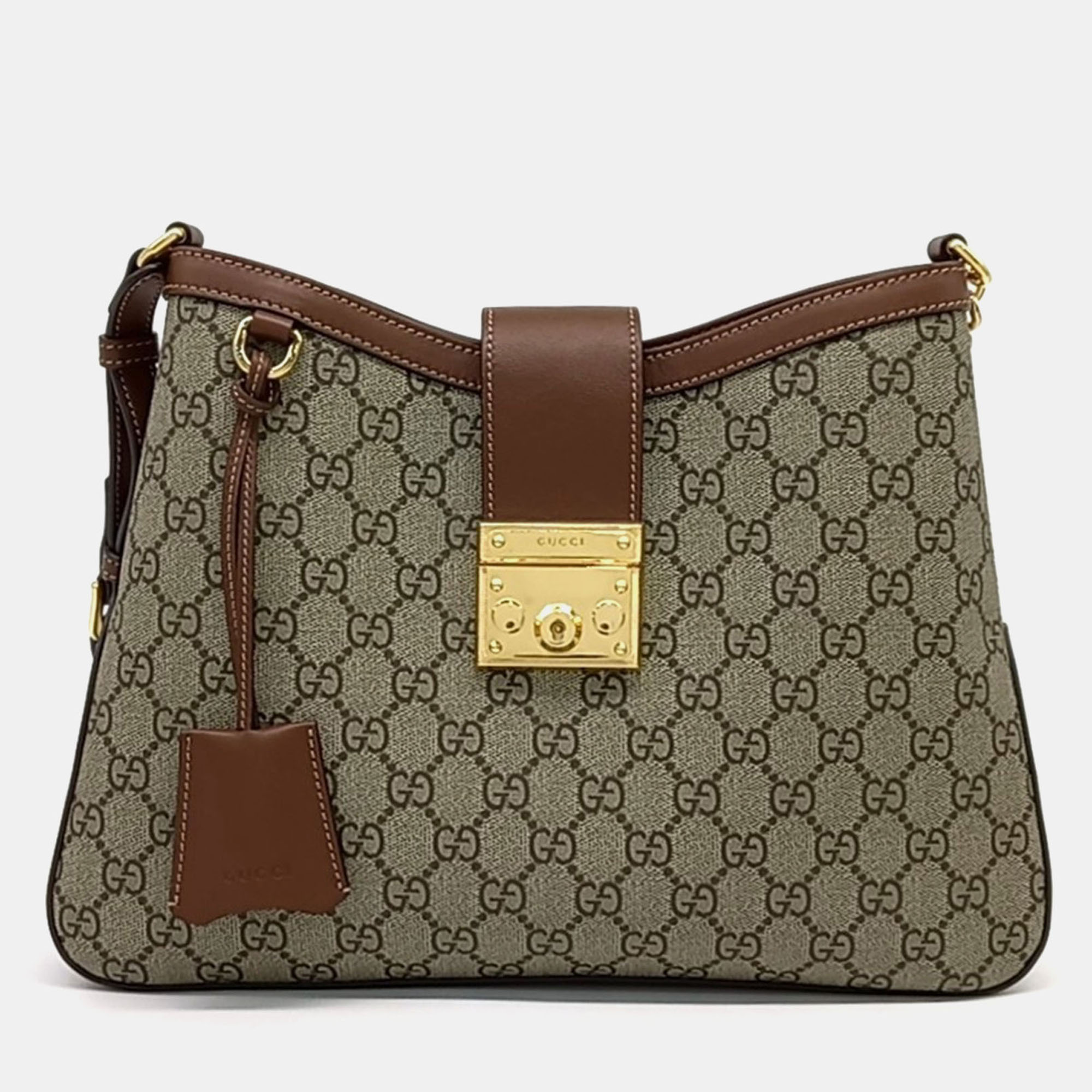 

Gucci Beige Brown PVC Padlock GG Medium Shoulder Bag